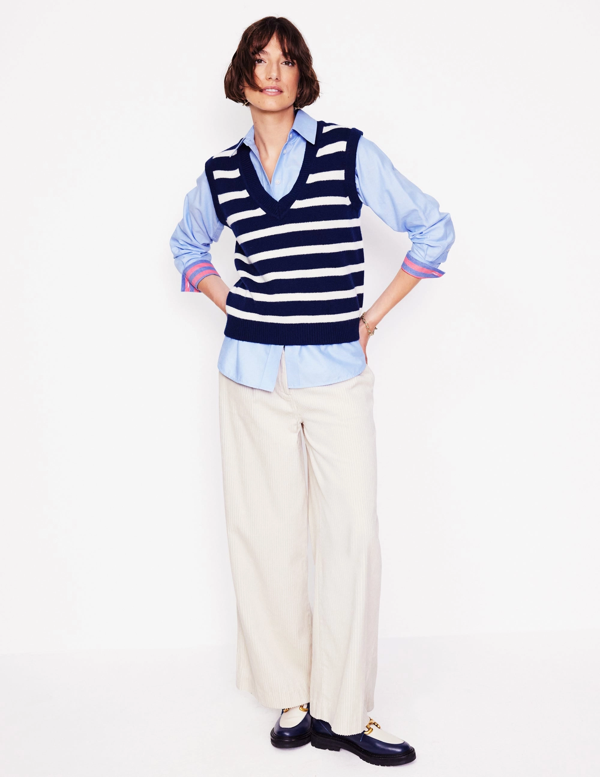 Connie Relaxed Cotton Shirt-Blue Oxford, Placement Stripe OdorResistantTechnology