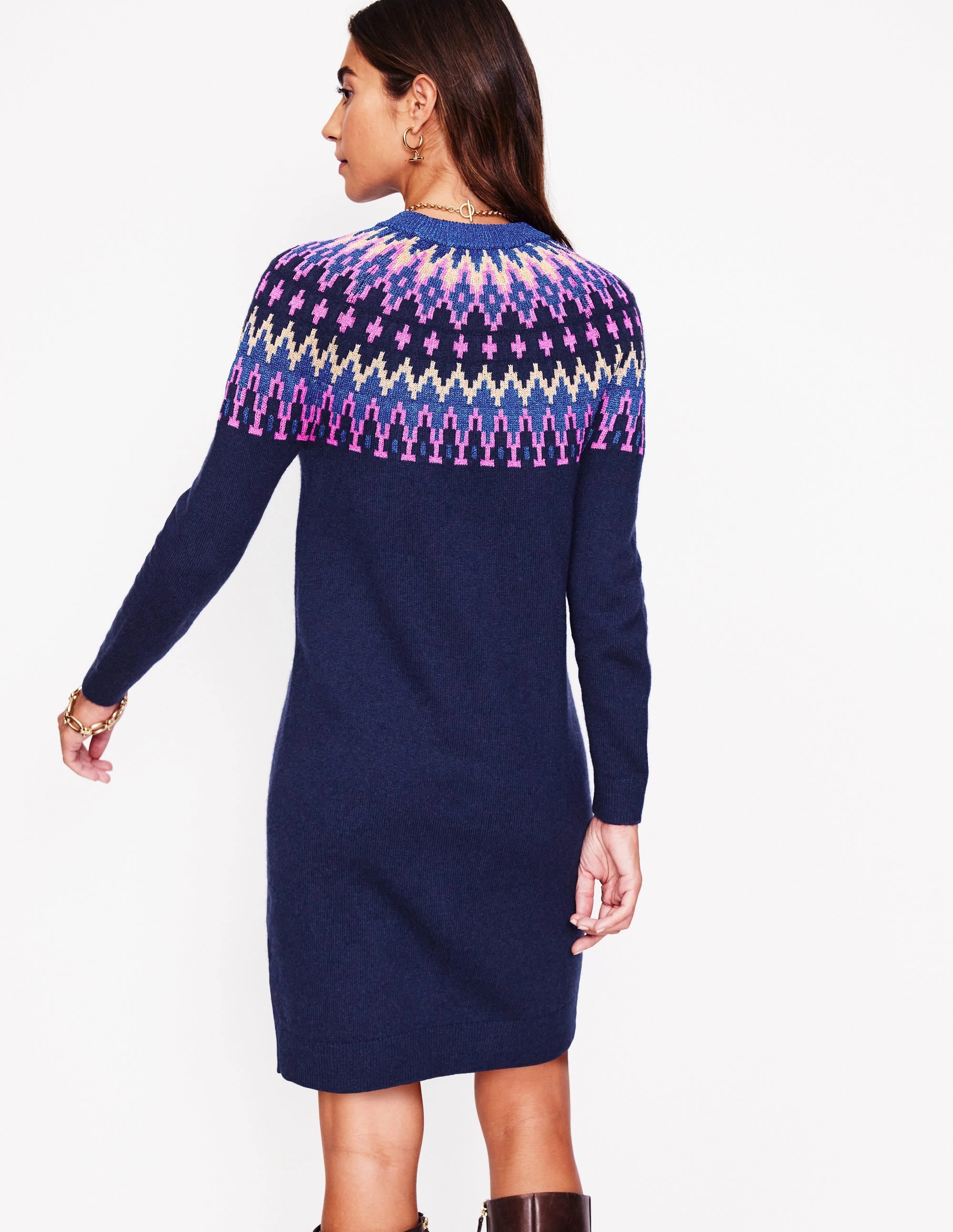 Chill Mode Pose Sweet Eleanor Fair Isle Dress-Navy, Sparkle Fair Isle