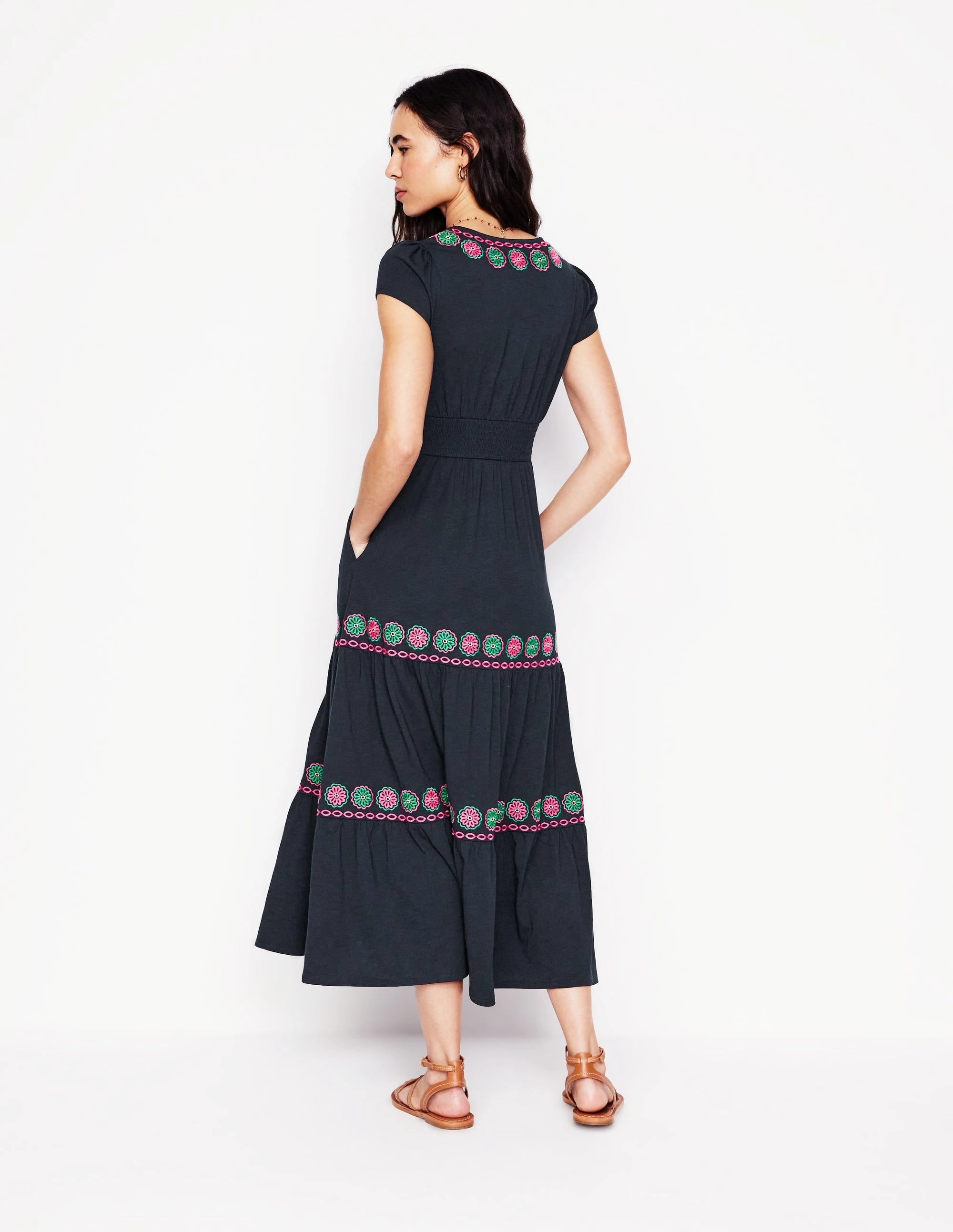 Korean Mood Eloise Embroidered Midi Dress-Navy