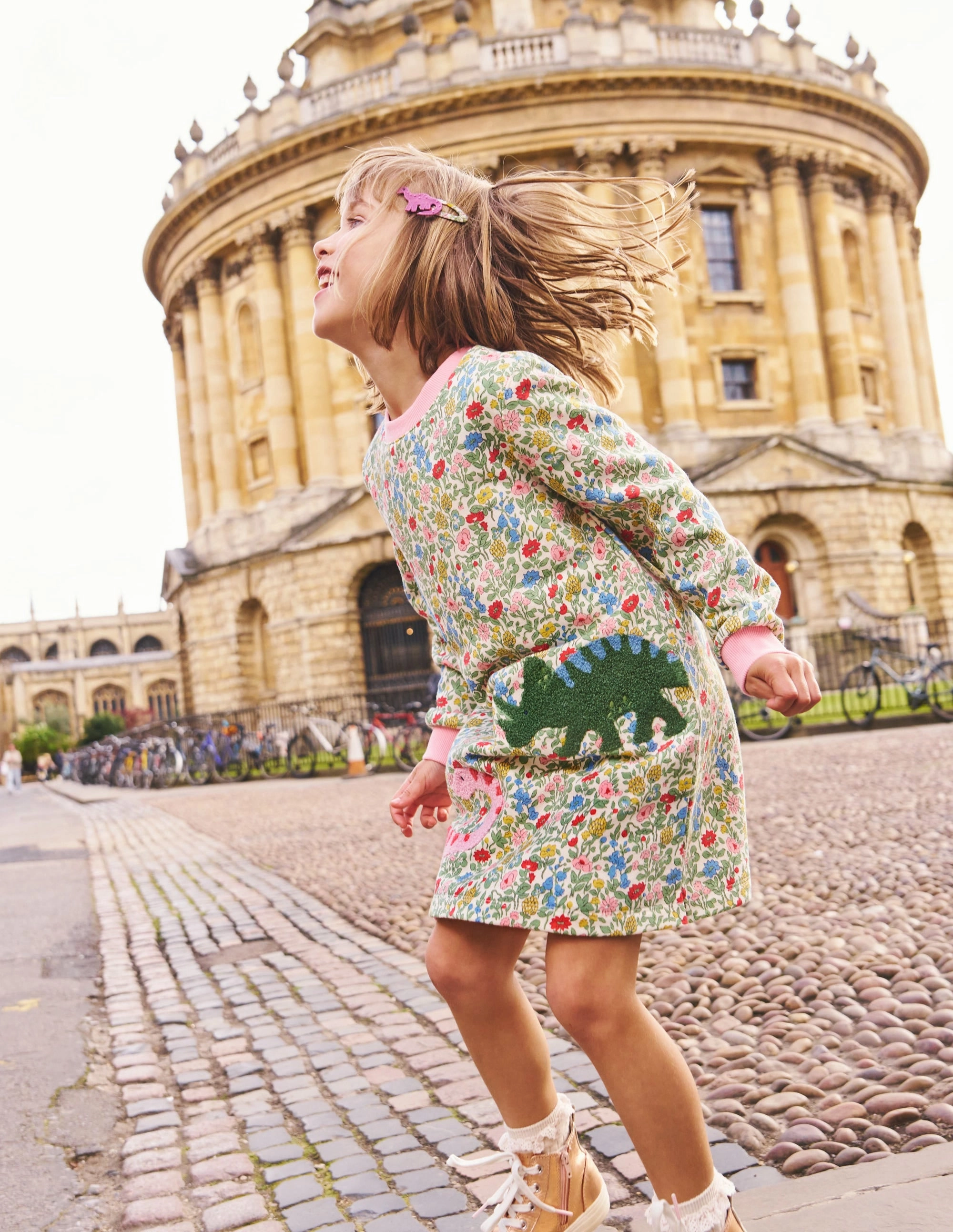 Smart Casual Ida Sweatshirt Appliqu?? Dress-Multi Meadow Floral Dinosaurs