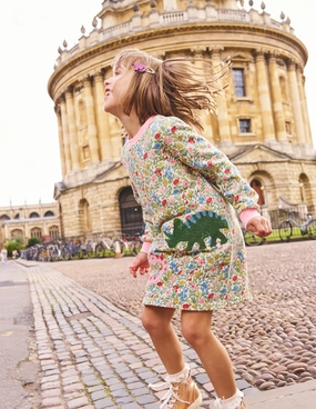 Smart Casual Ida Sweatshirt Appliqu?? Dress-Multi Meadow Floral Dinosaurs