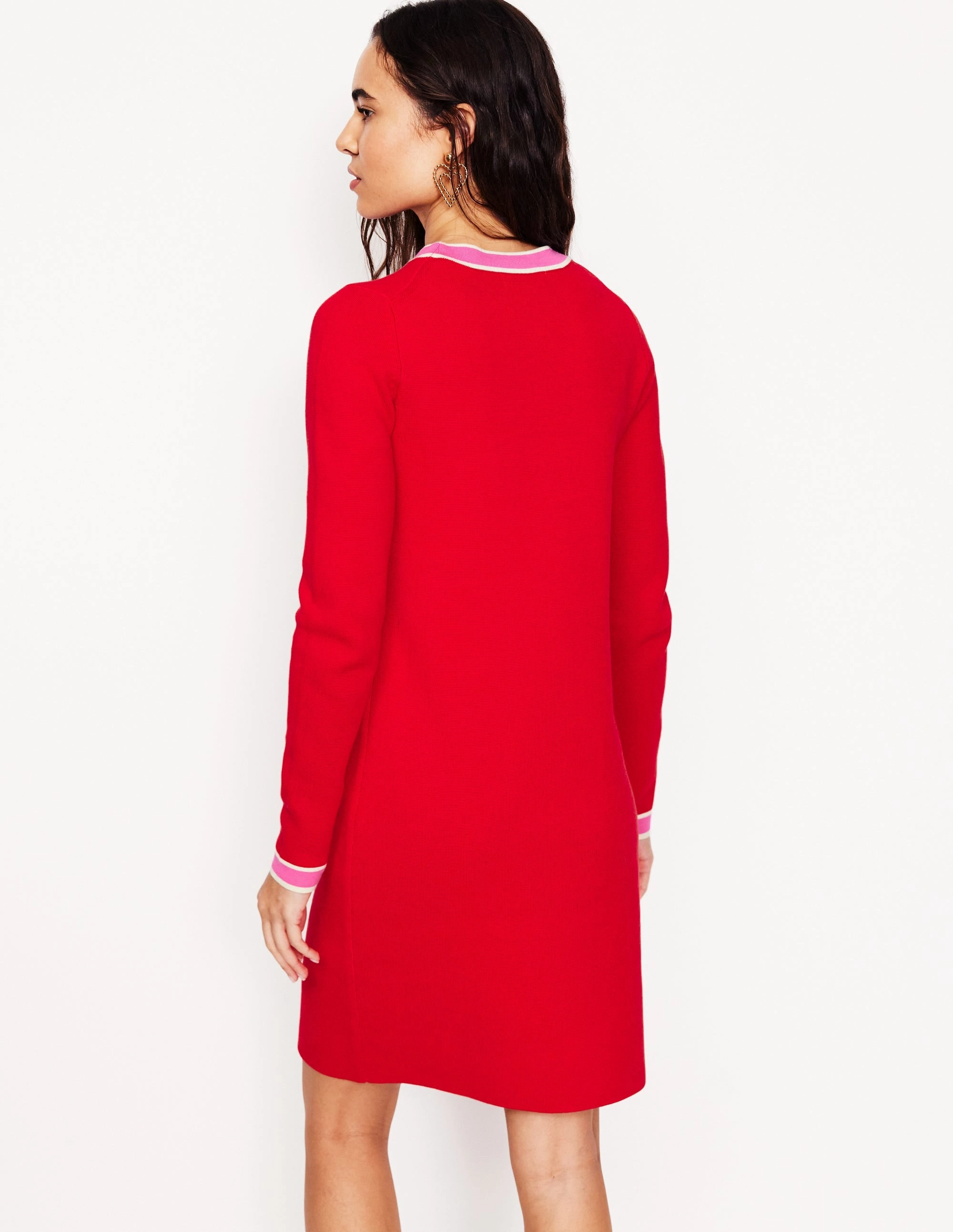 Holly Knitted Shift Dress-Poppy Red Halter-Neck Rose Flush