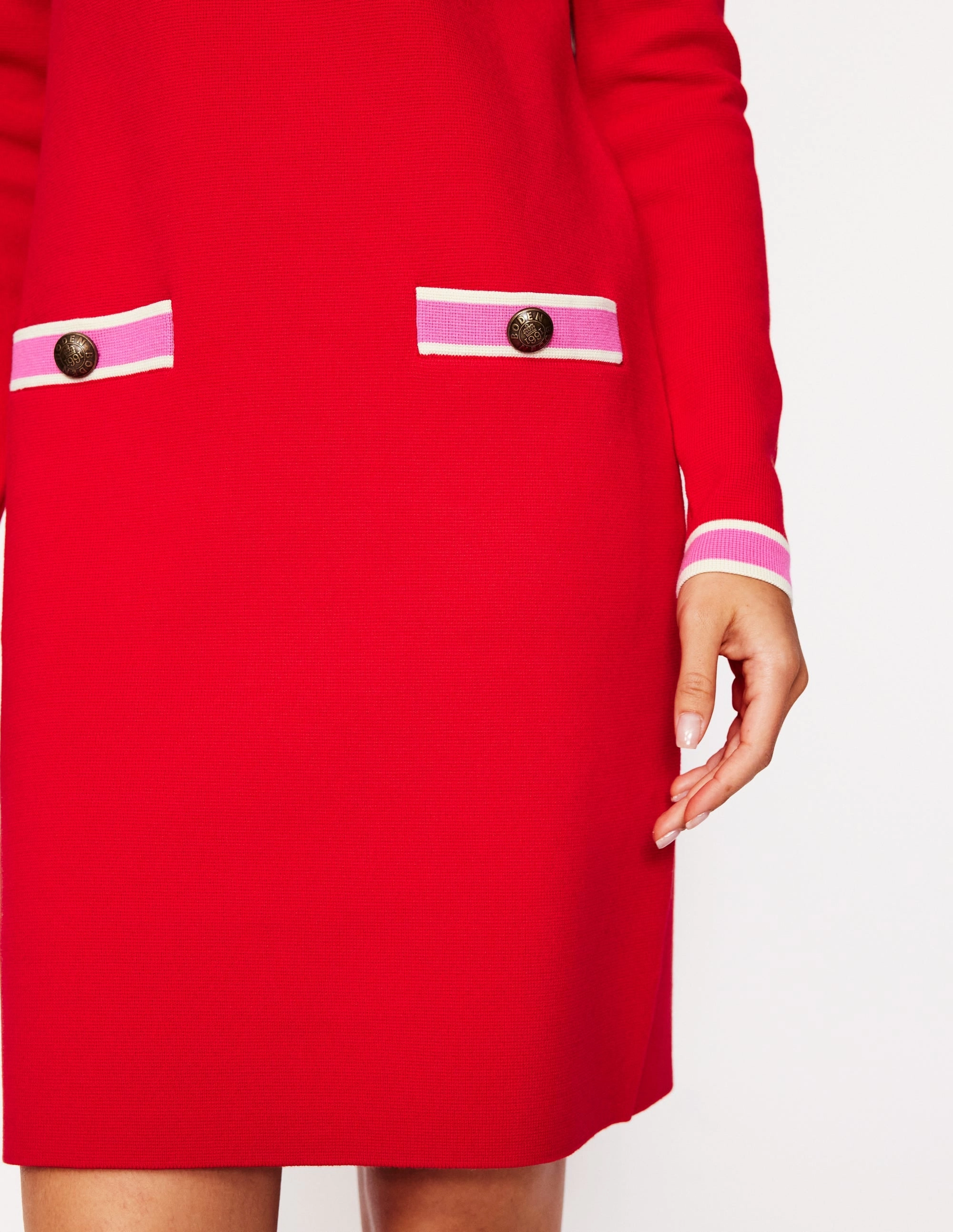 Holly Knitted Shift Dress-Poppy Red Versatile dress for layering Vibrant Aesthetic