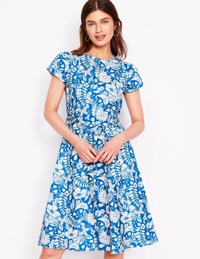Side Tie Imo Cotton Godet Short Dress-Gallery Blue, Wildflower Trail