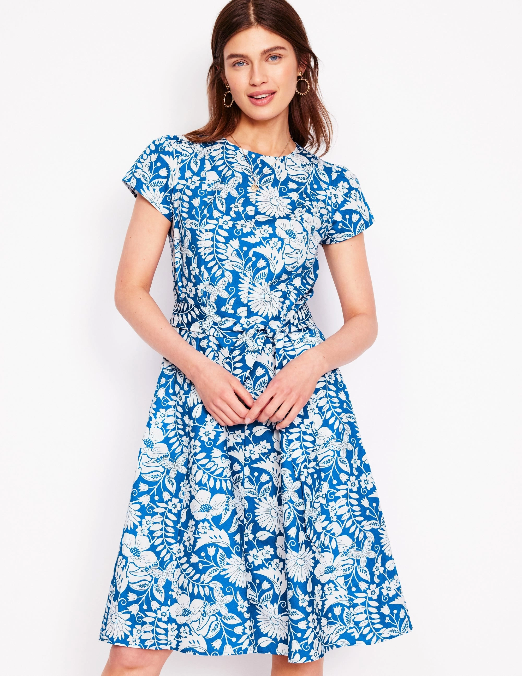 Side Tie Imo Cotton Godet Short Dress-Gallery Blue, Wildflower Trail