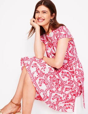 Garden Fresh Imo Cotton Godet Short Dress-lvory, Vine Silhouette