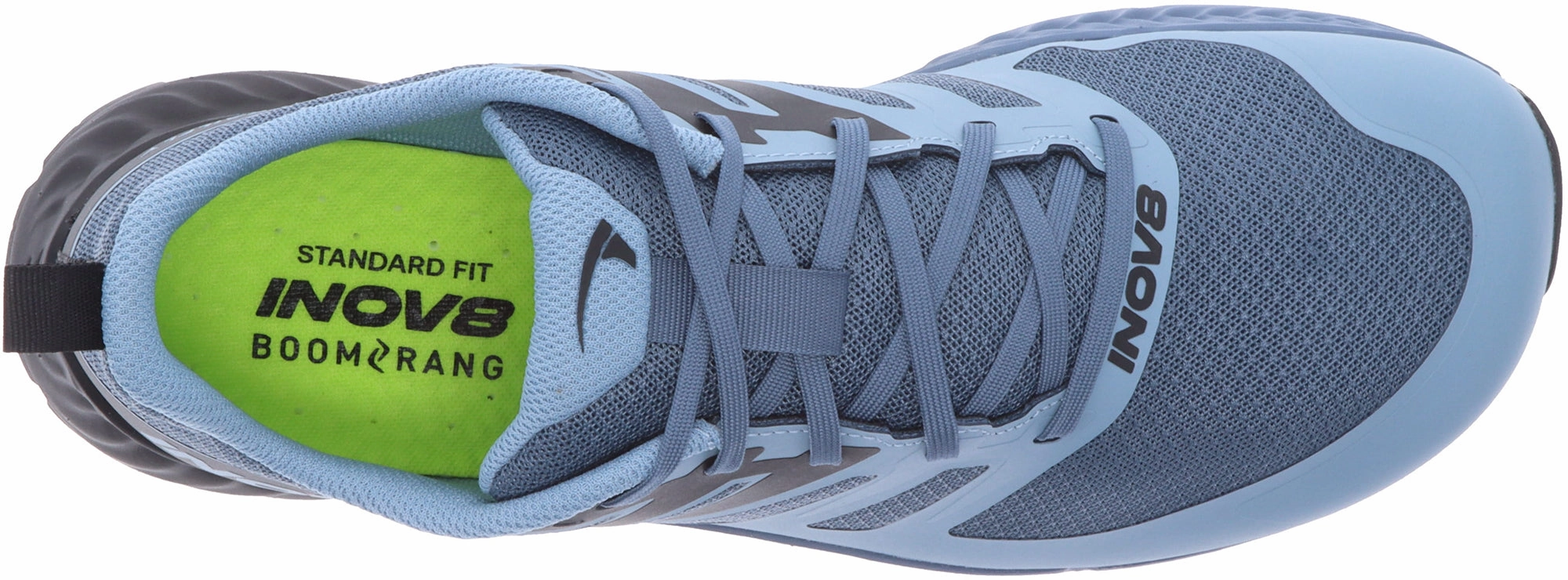 stain - resistant shoe feature Rockered Outsole Design Inov8 TrailFly Mens Trail Running Shoes - Blue