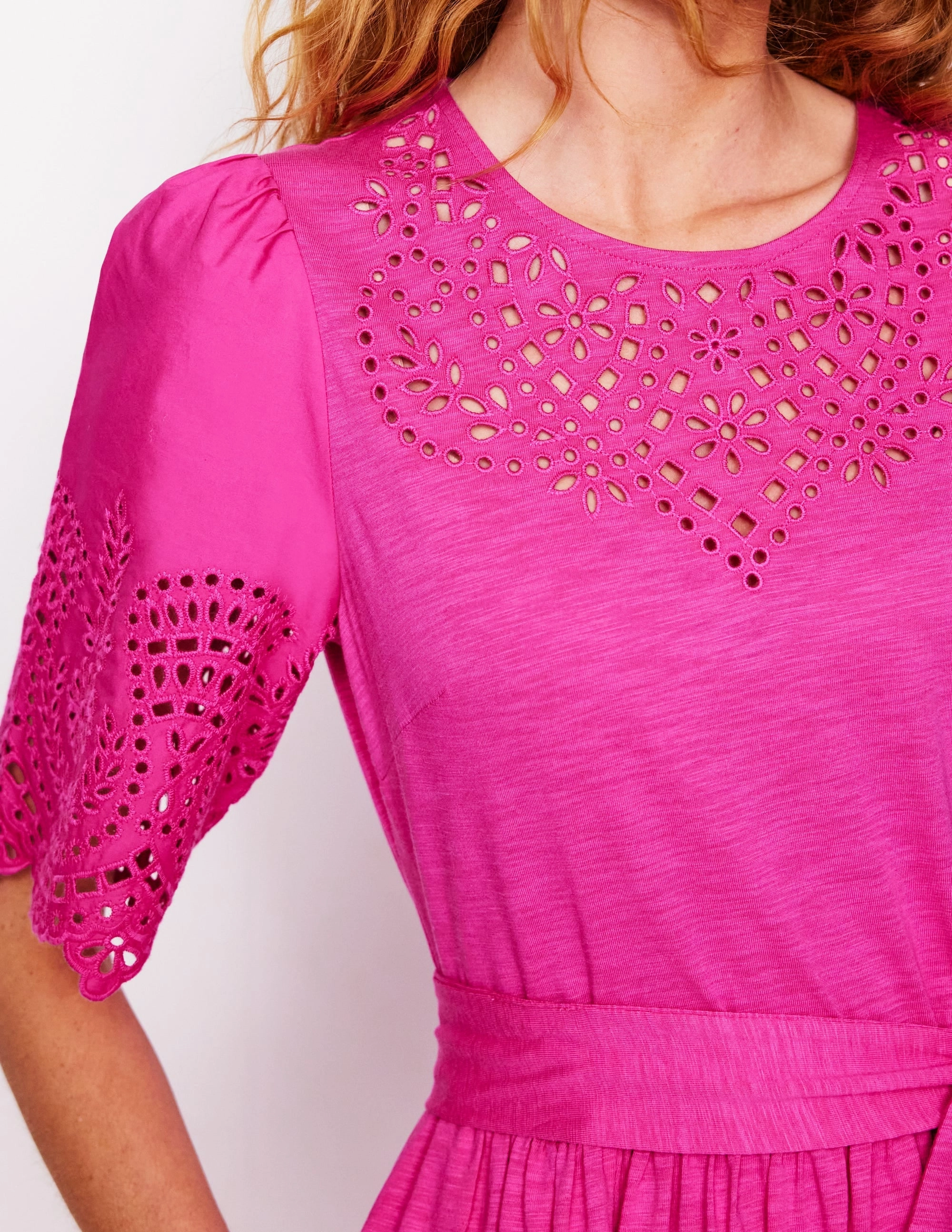 Sleeveless Cut Fresh Flow Isabel Broderie Mix maxi Dress-Cosmos Pink