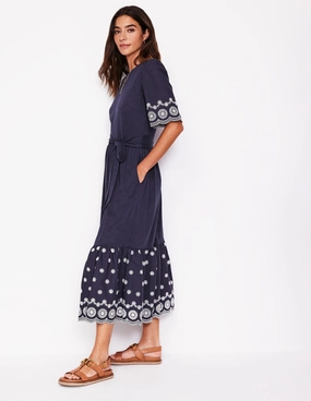 Isabel Broderie Mix maxi Dress-Navy All Occasion