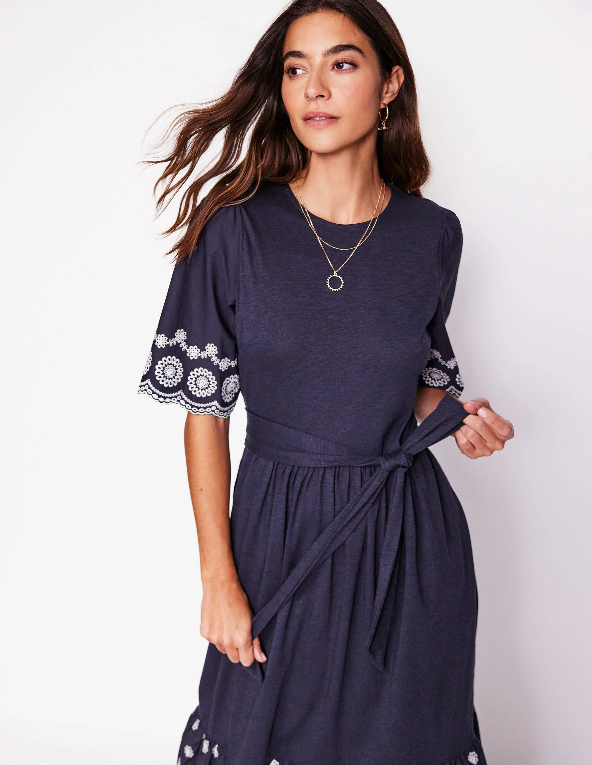 Isabel Broderie Mix maxi Dress-Navy Texture Style OdorControlTreatment