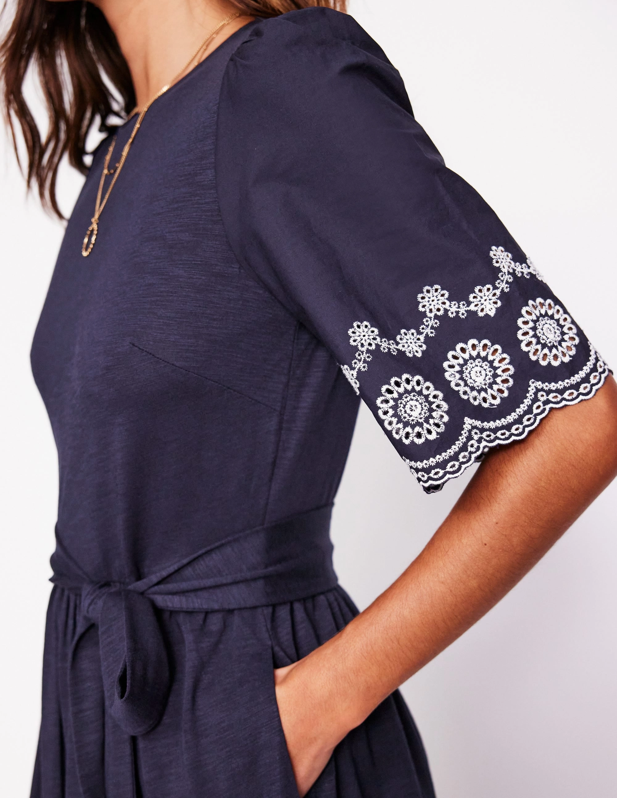 Comfortable office piece Isabel Broderie Mix maxi Dress-Navy