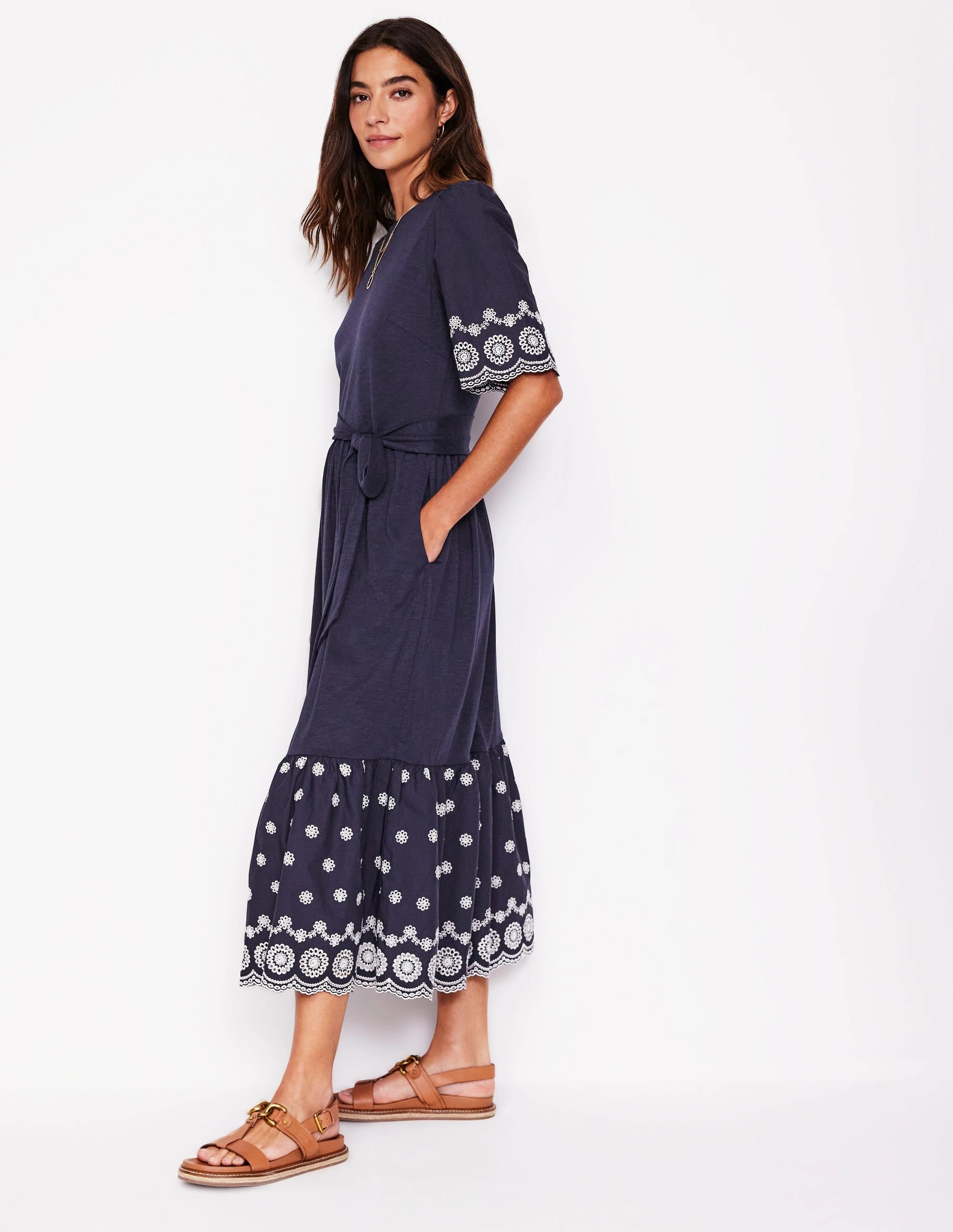 Isabel Broderie Mix maxi Dress-Navy All Occasion