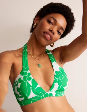 Microfiber Quick Dry Ithaca Halter Bikini Top-Bright Green, Opulent Whirl