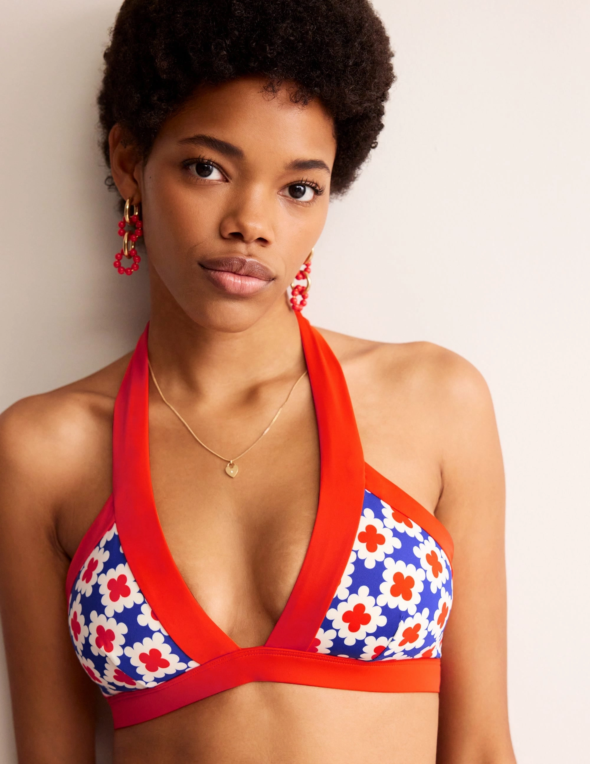 Ithaca Halter Bikini Top-Surf The Web, Abstract Tile Allover Print Four Way Stretch