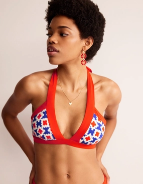Ithaca Halter Bikini Top-Surf The Web, Abstract Tile Quick Absorb Drainage Geometric-Shapes