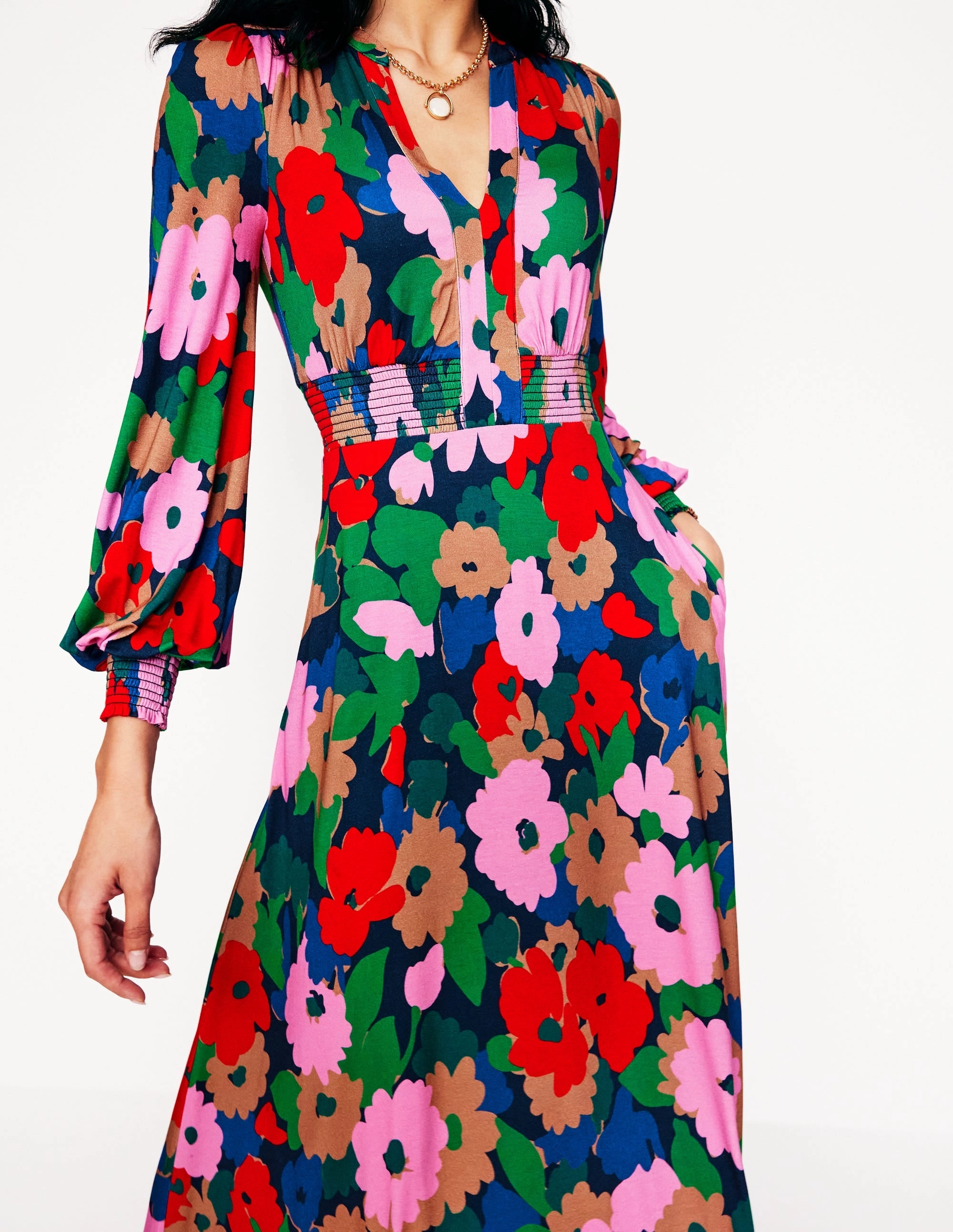 Relax Appeal Ivy Smocked Midi Dress-Multi, Painterly Meadow