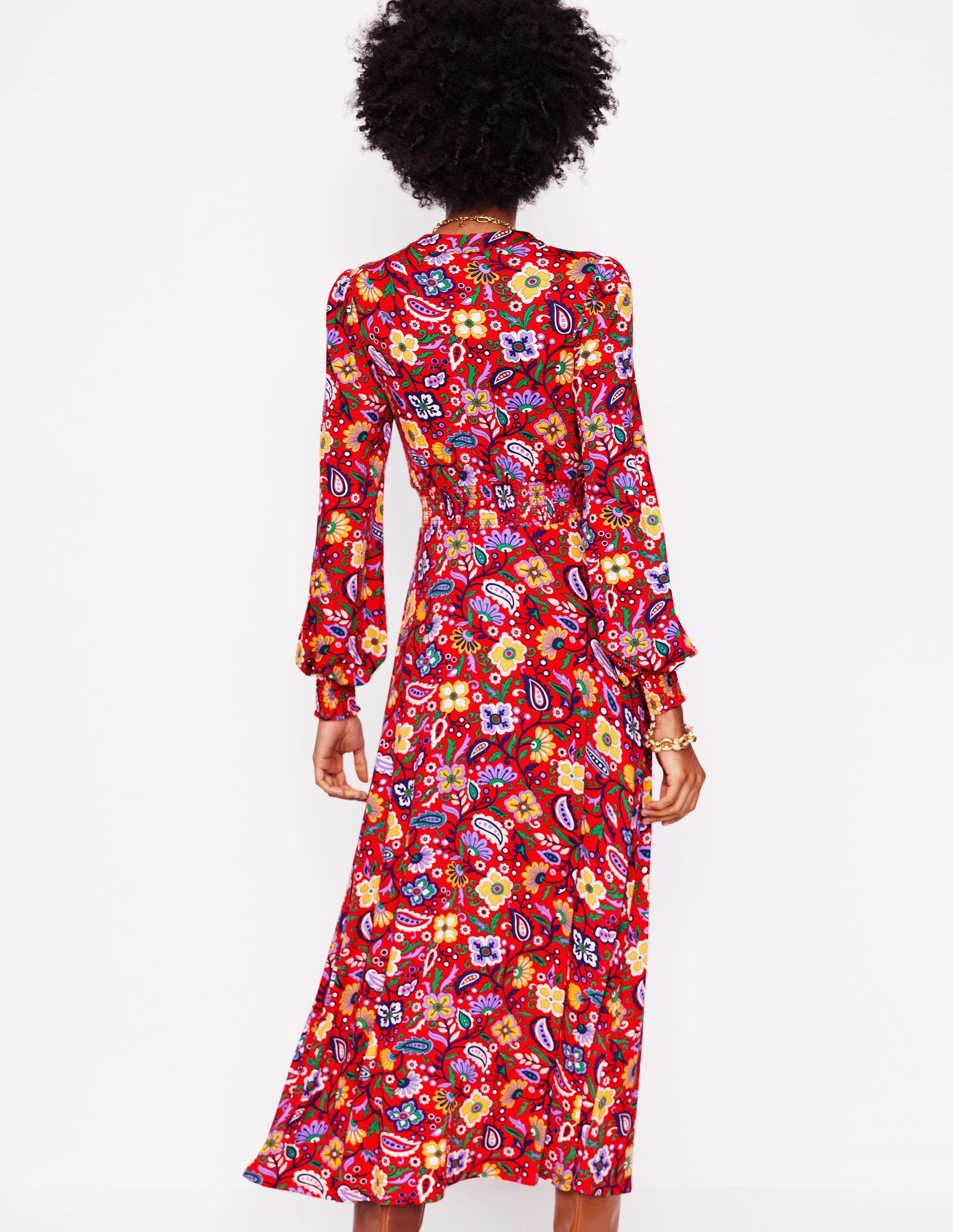 Subtle Mood Sharp Mood Ivy Smocked Midi Dress-Poppy Red, Oriental Paradise