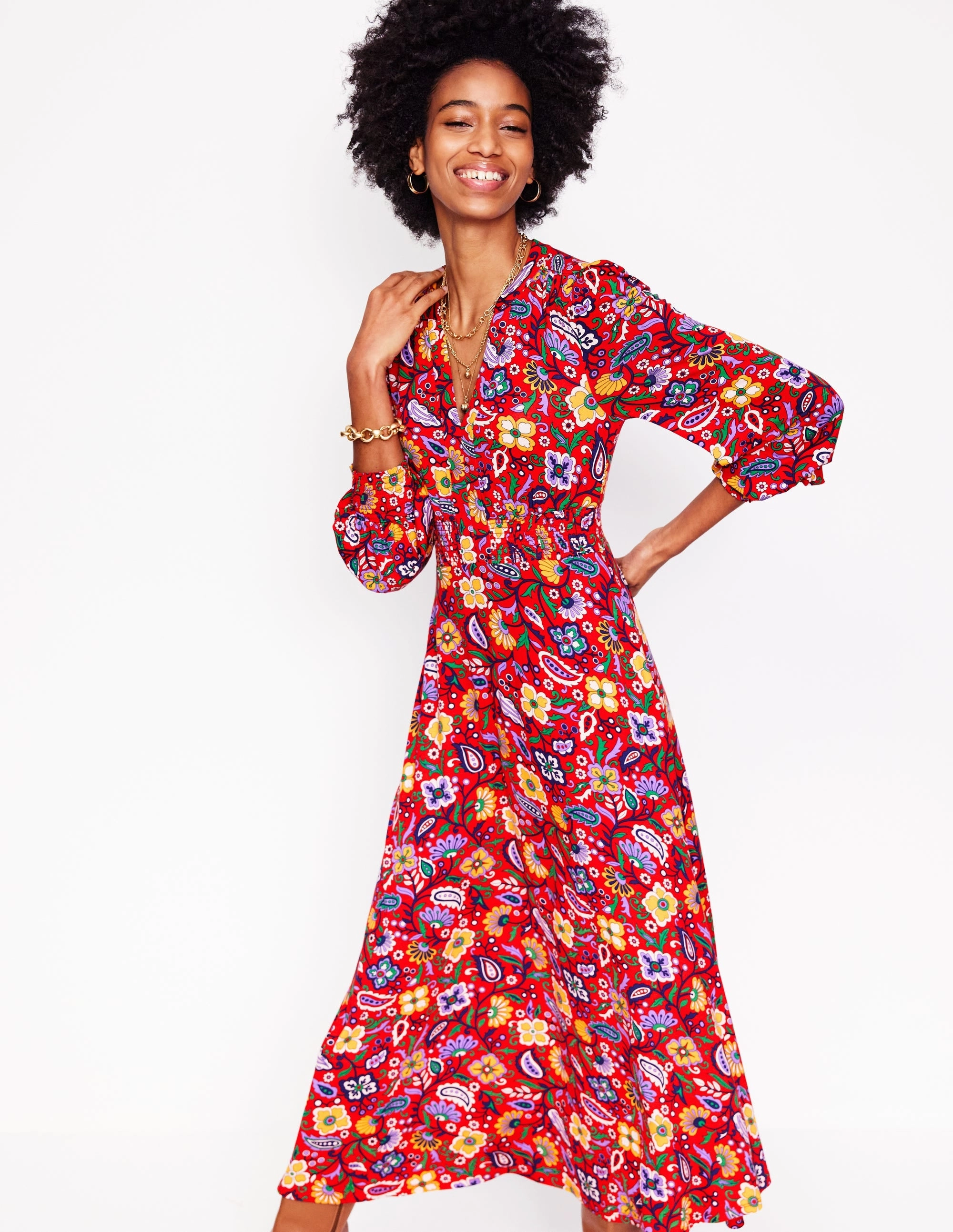 Ivy Smocked Midi Dress-Poppy Red, Oriental Paradise Everyday Use Timeless Soft