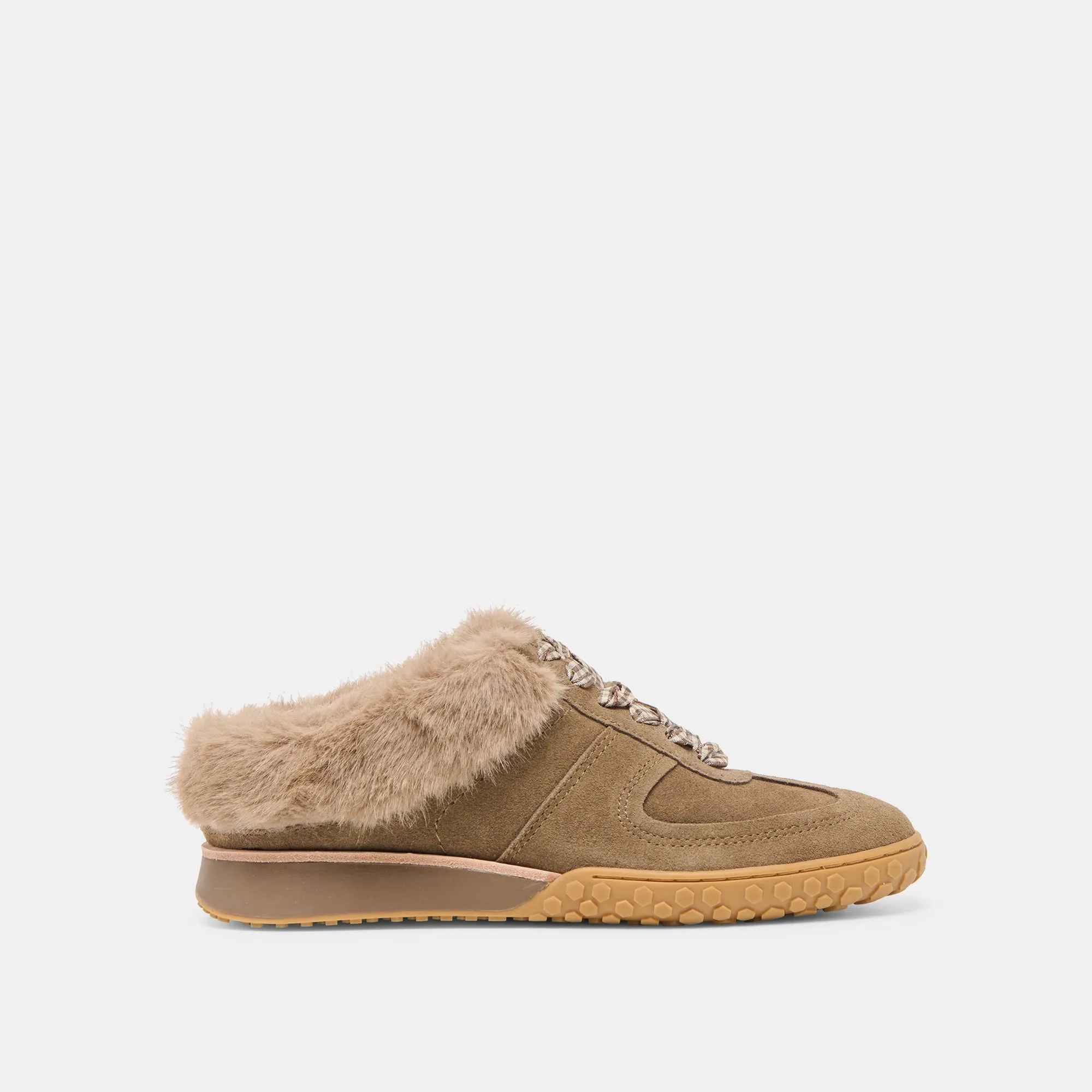 IZZEY PLUSH SNEAKERS OLIVE SUEDE indoor activities