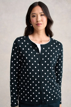 TwoToneEffect MinimalistCut Jacquard Cotton Cardigan - Deep Navy Spot