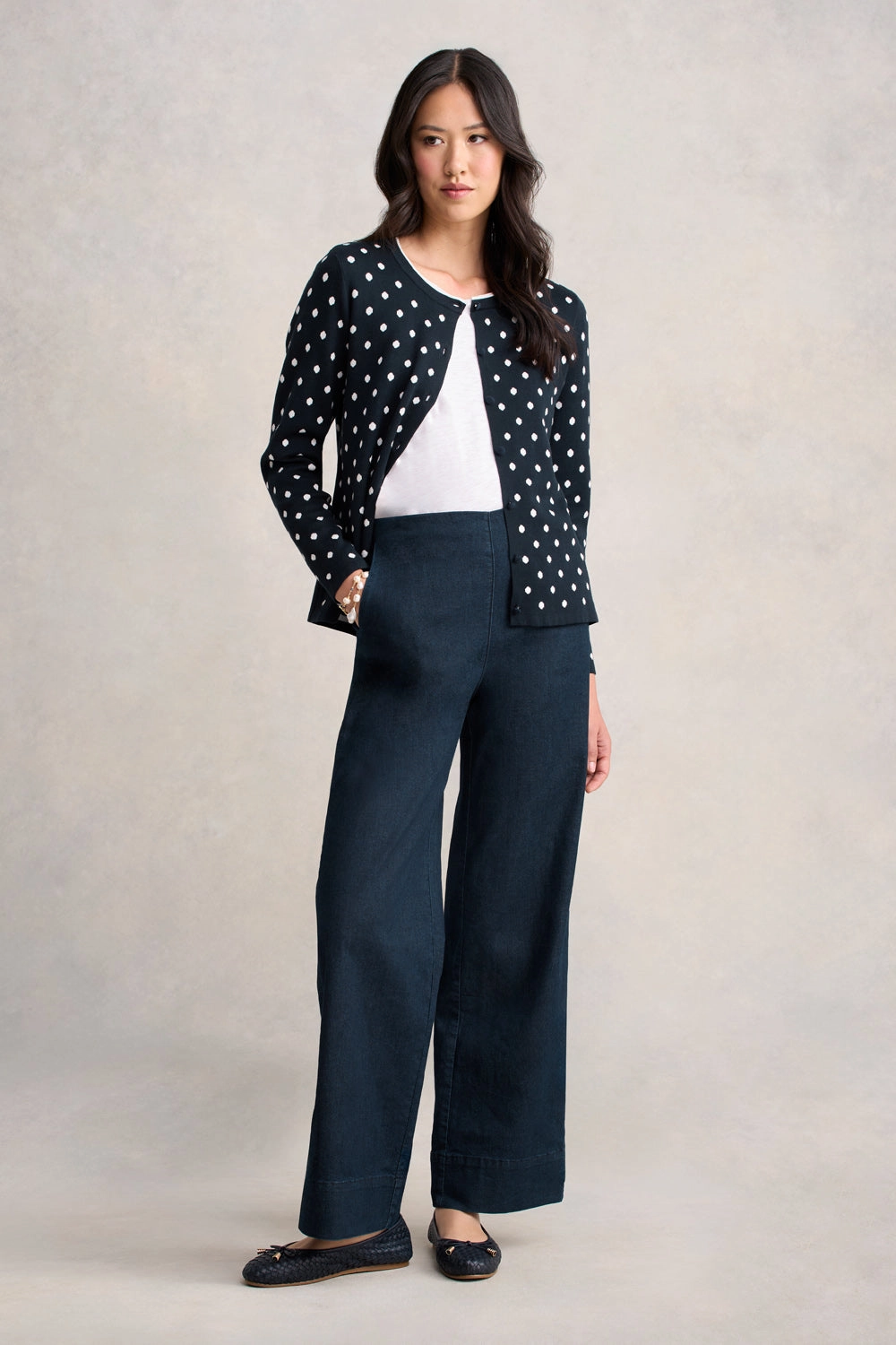 LightweightFabric Jacquard Cotton Cardigan - Deep Navy Spot