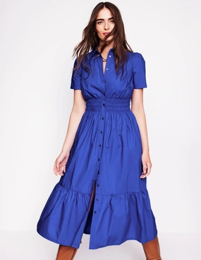 Jane Smocked Shirt Dress-Bright Blue Versatile Layers Clean Structure