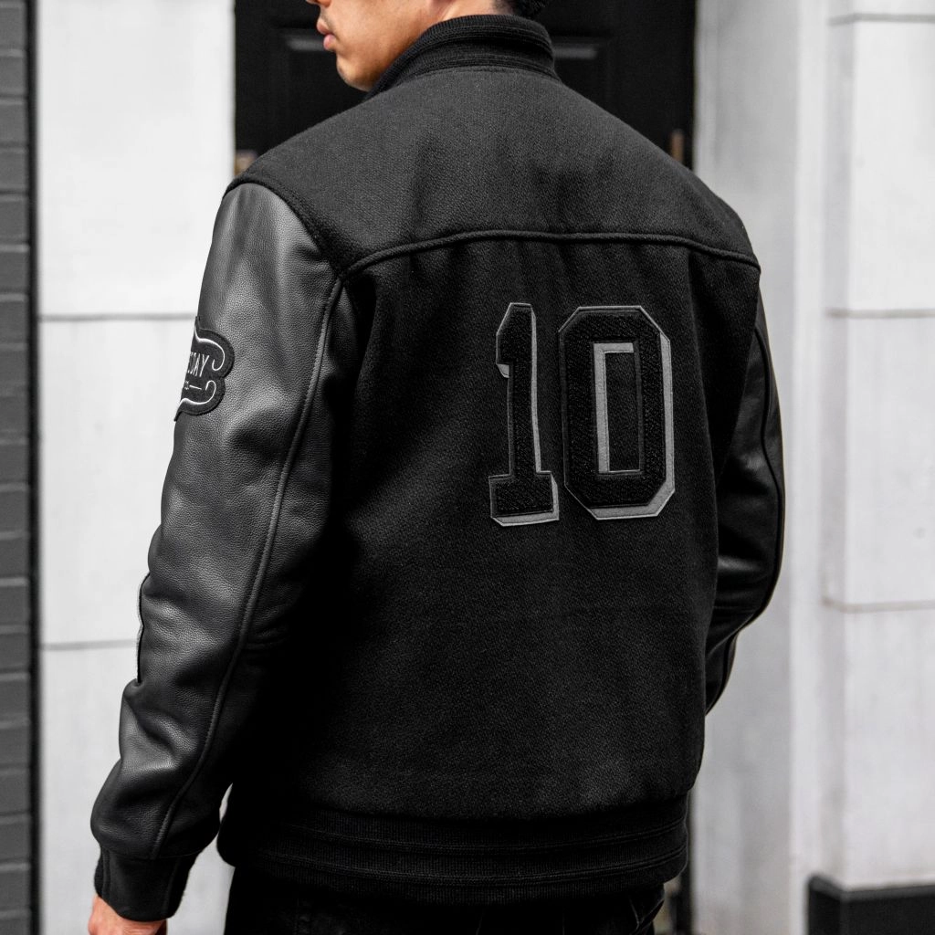 windproof Nail-clipper Varsity Jacket | Black 10 Year