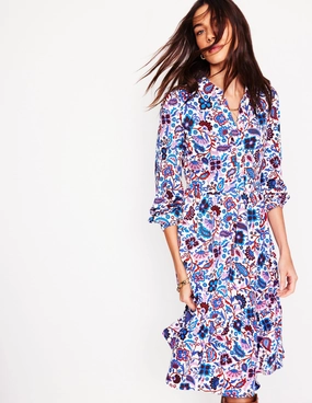 Recycled-Material Summer Outfit Jemima Tiered Jersey Dress-Ivory, Oriental Paradise