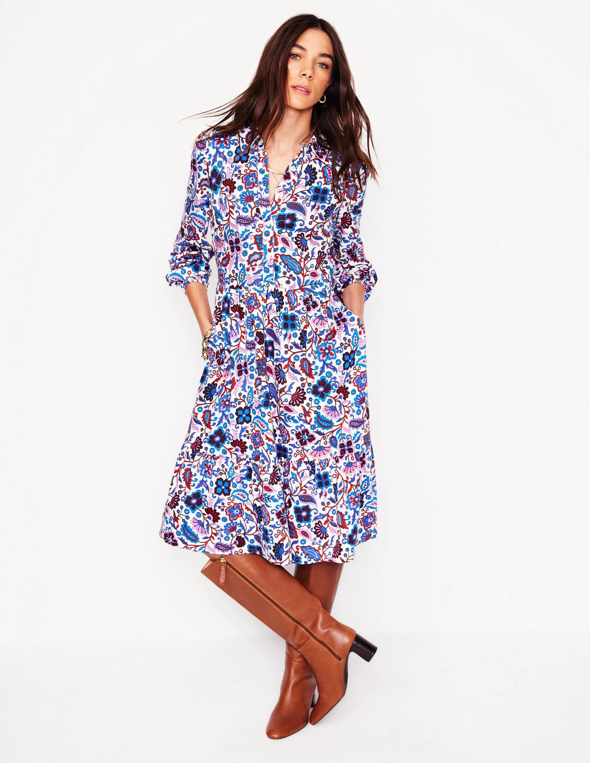 Jemima Tiered Jersey Dress-Ivory, Oriental Paradise Relaxed and Effortless Light Weave