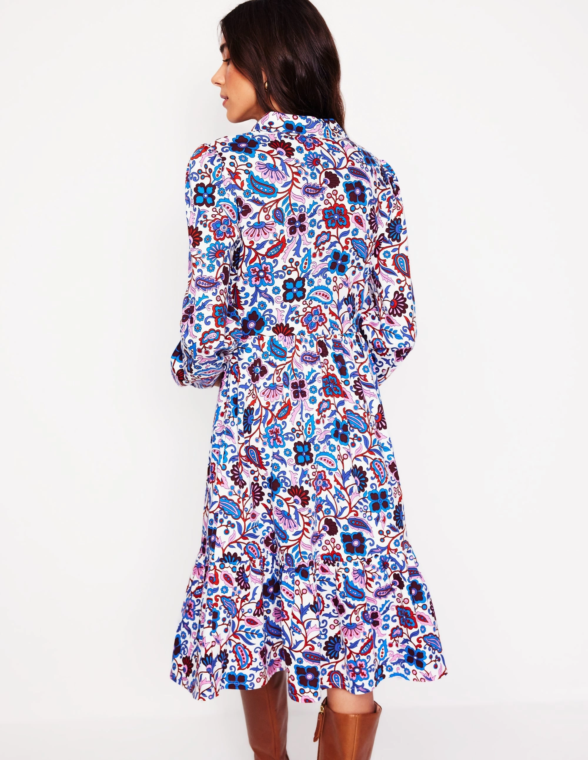 Jemima Tiered Jersey Dress-Ivory, Oriental Paradise Eye Appeal Warm Soft