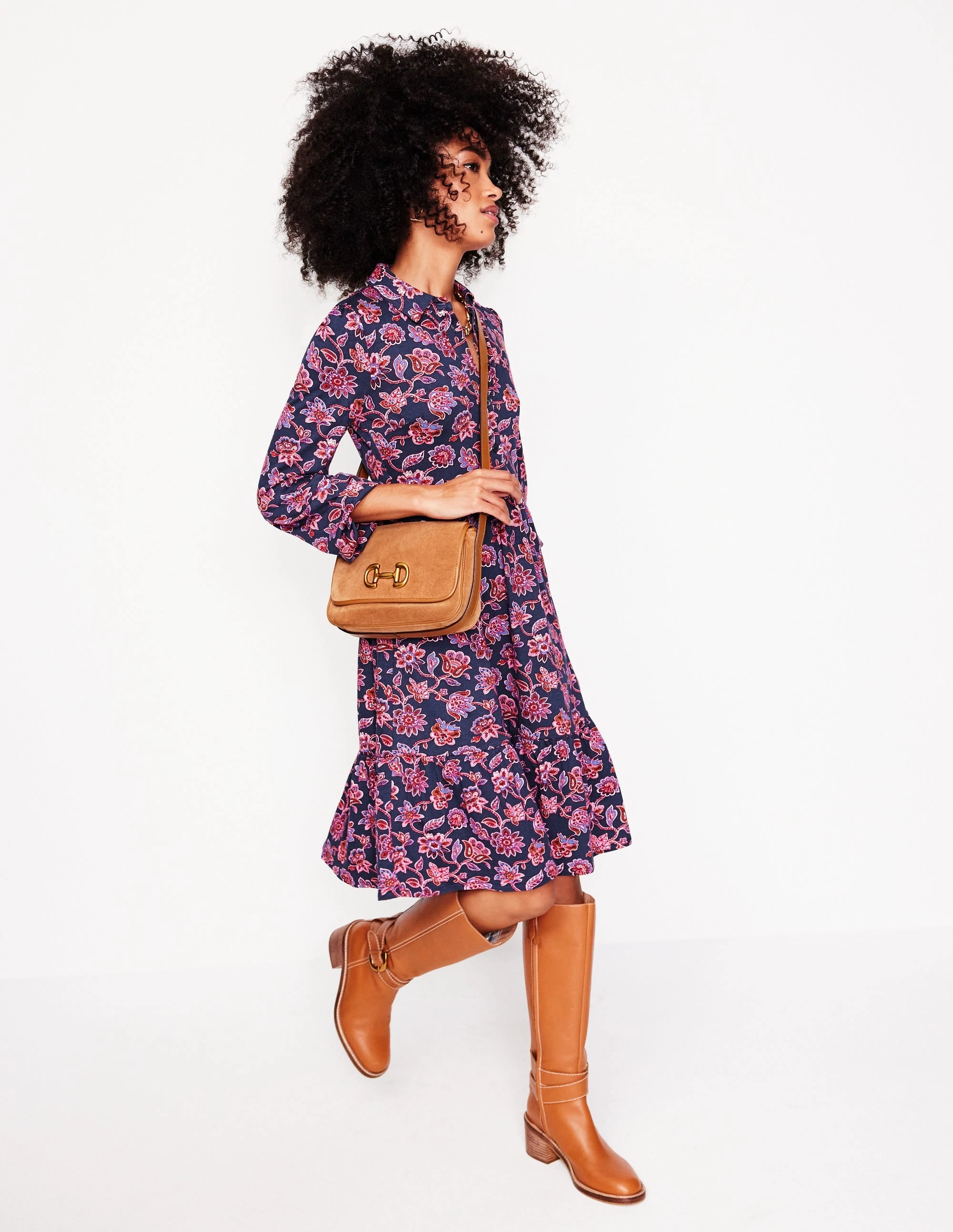 Jemima Tiered Jersey Dress-Navy, Floret Cascade Easy Mood