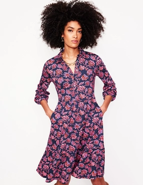 Flawless Construction Jemima Tiered Jersey Dress-Navy, Floret Cascade