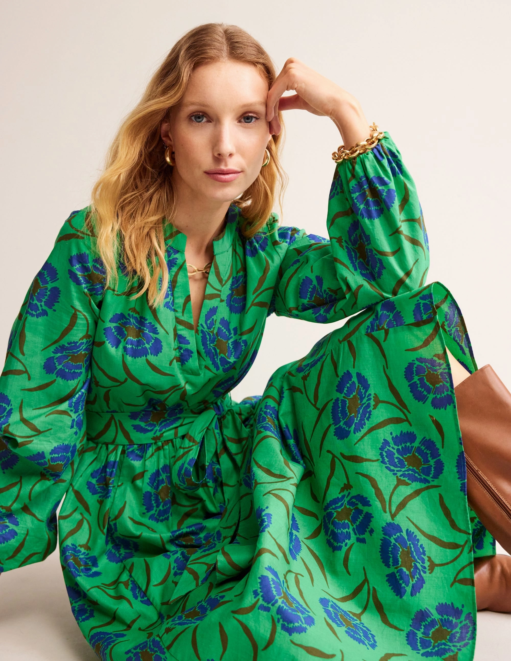 Clean Chic Jen Cotton Midi Dress-Ming Green, Peony Sprig