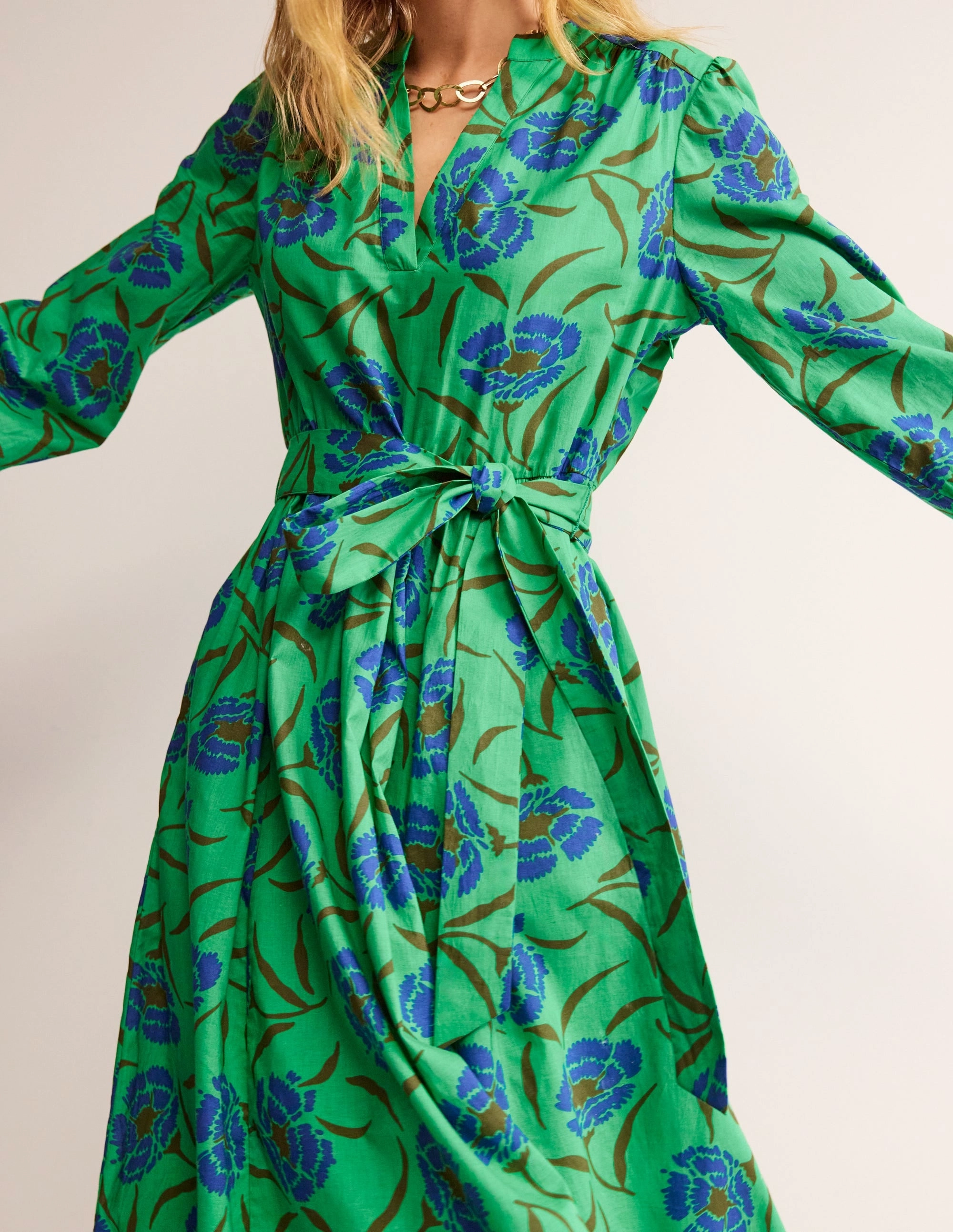 Jen Cotton Midi Dress-Ming Green, Peony Sprig Lounge Outfit