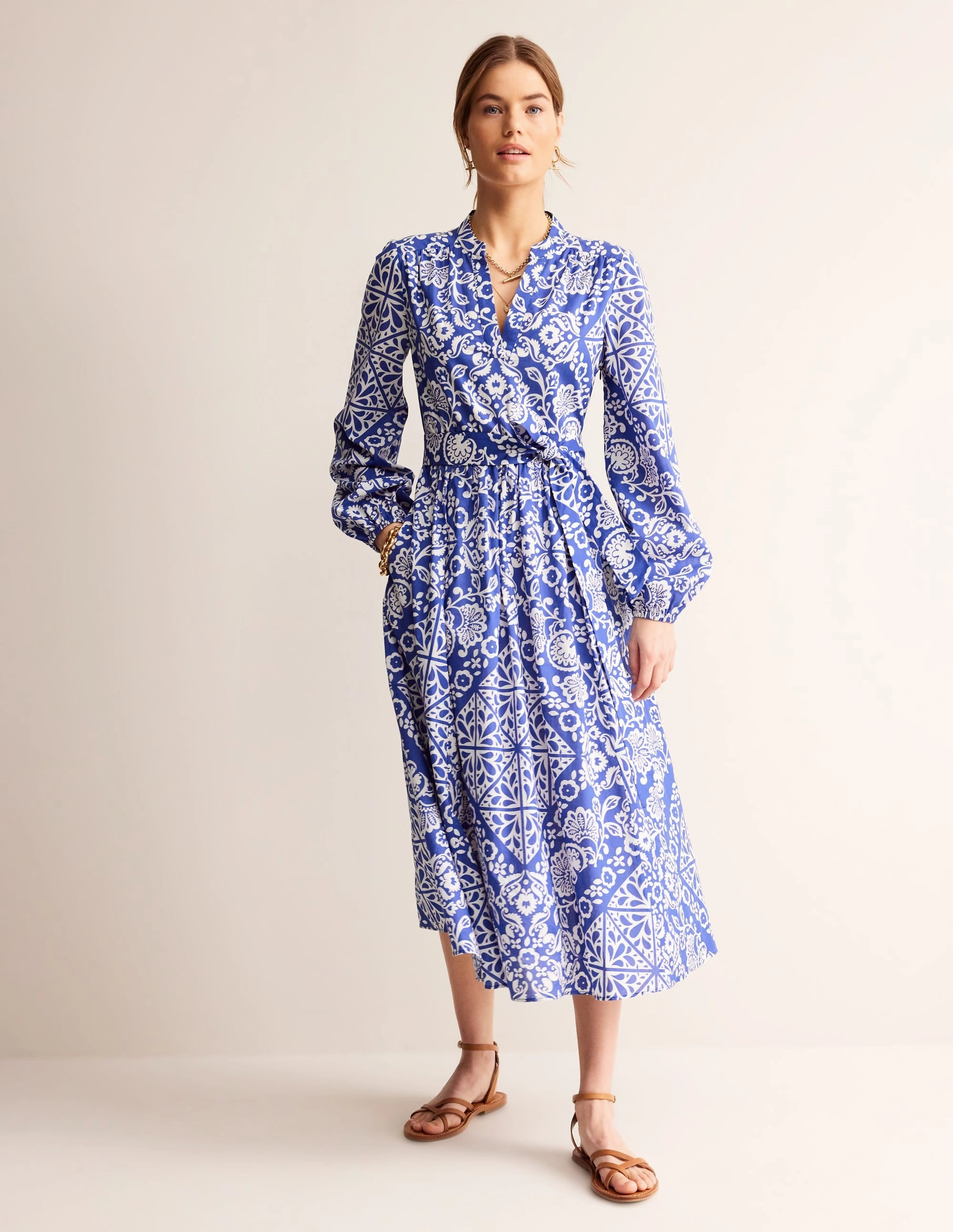 Jen Cotton Midi Dress-Surf the Web, Mosaic Terrace Date Ready Clean Mood