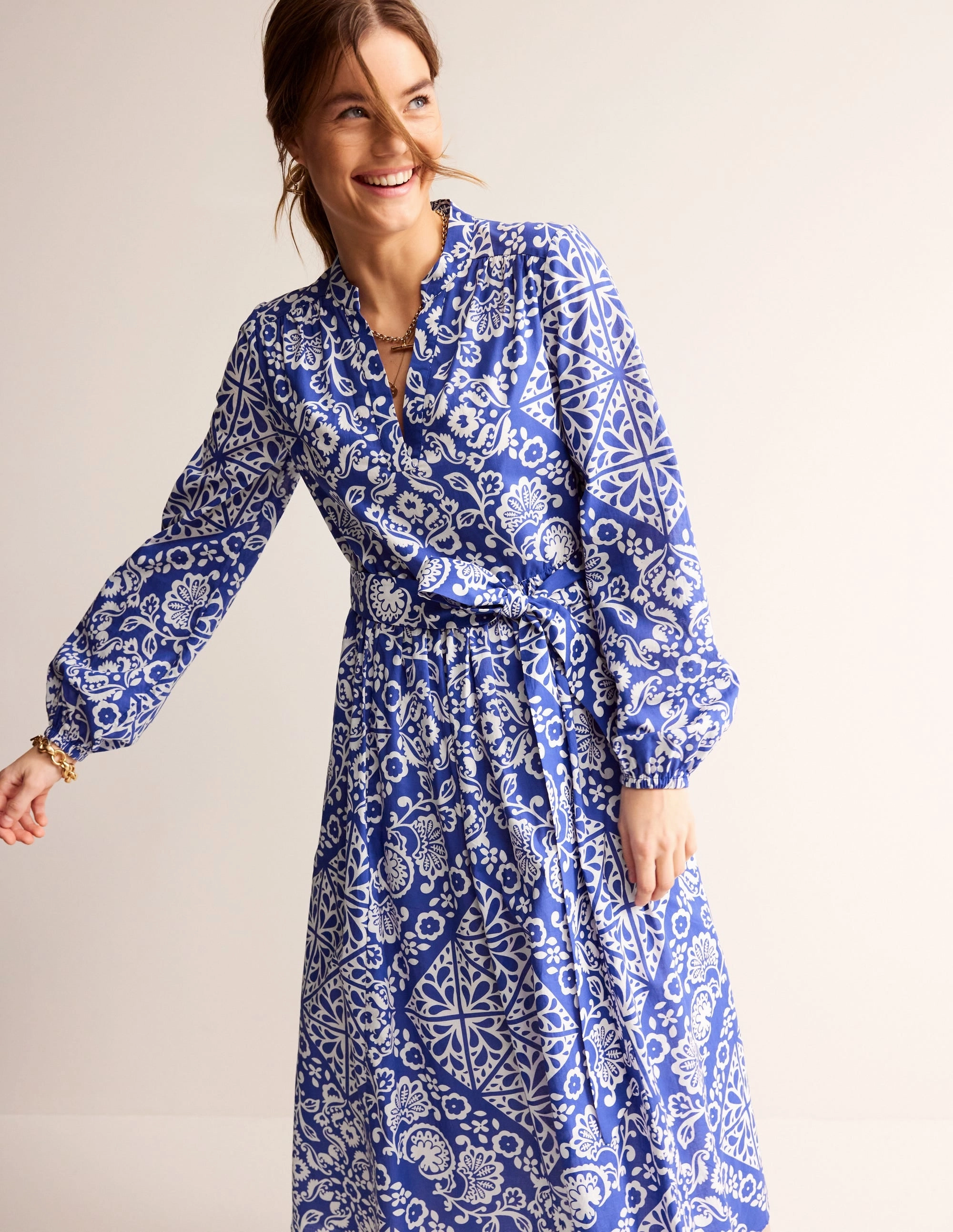 Relaxed Fit Design Jen Cotton Midi Dress-Surf the Web, Mosaic Terrace