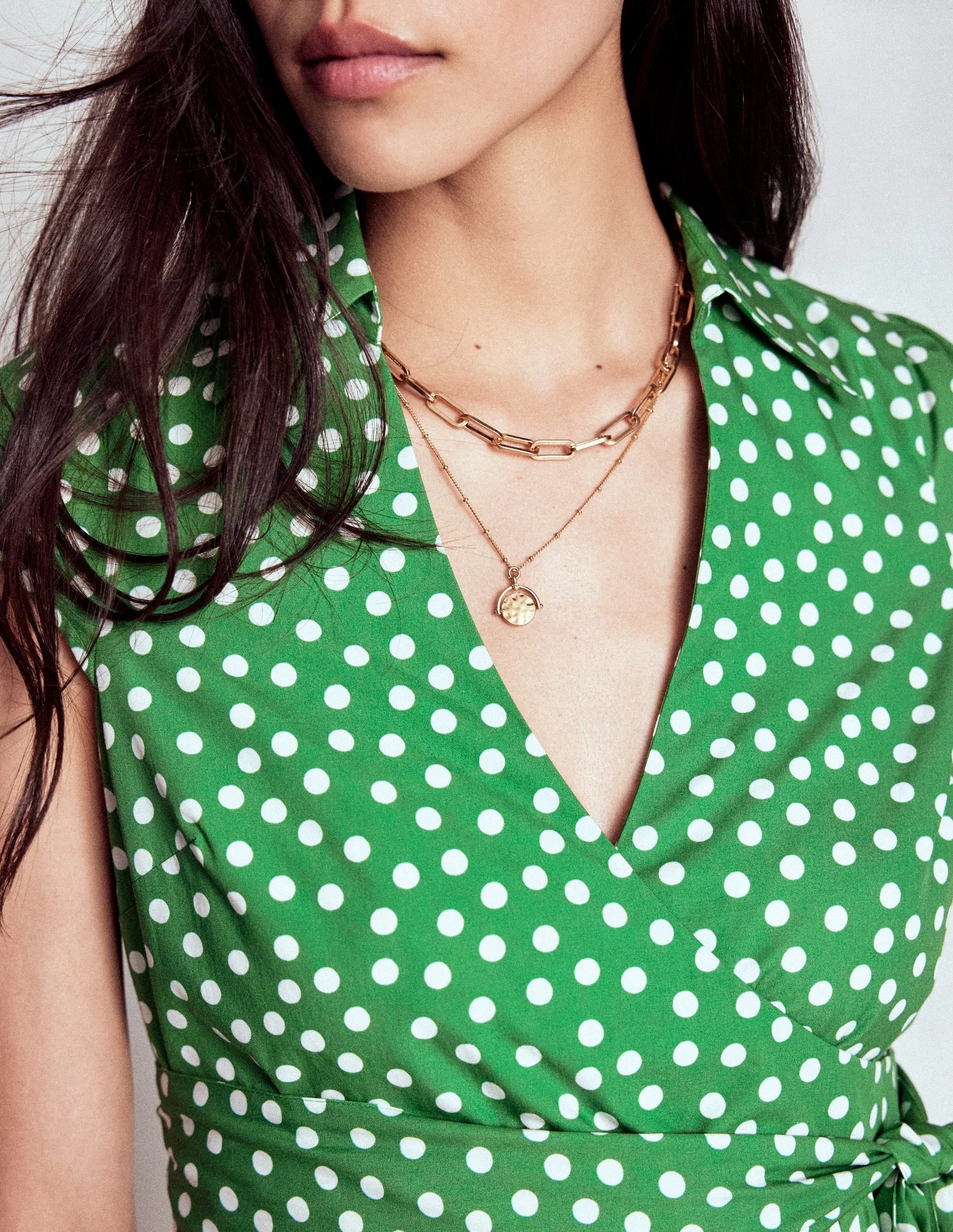 Julia Cotton Wrap Midi Dress-Highland Green, Painted Dot Dreamy Touch