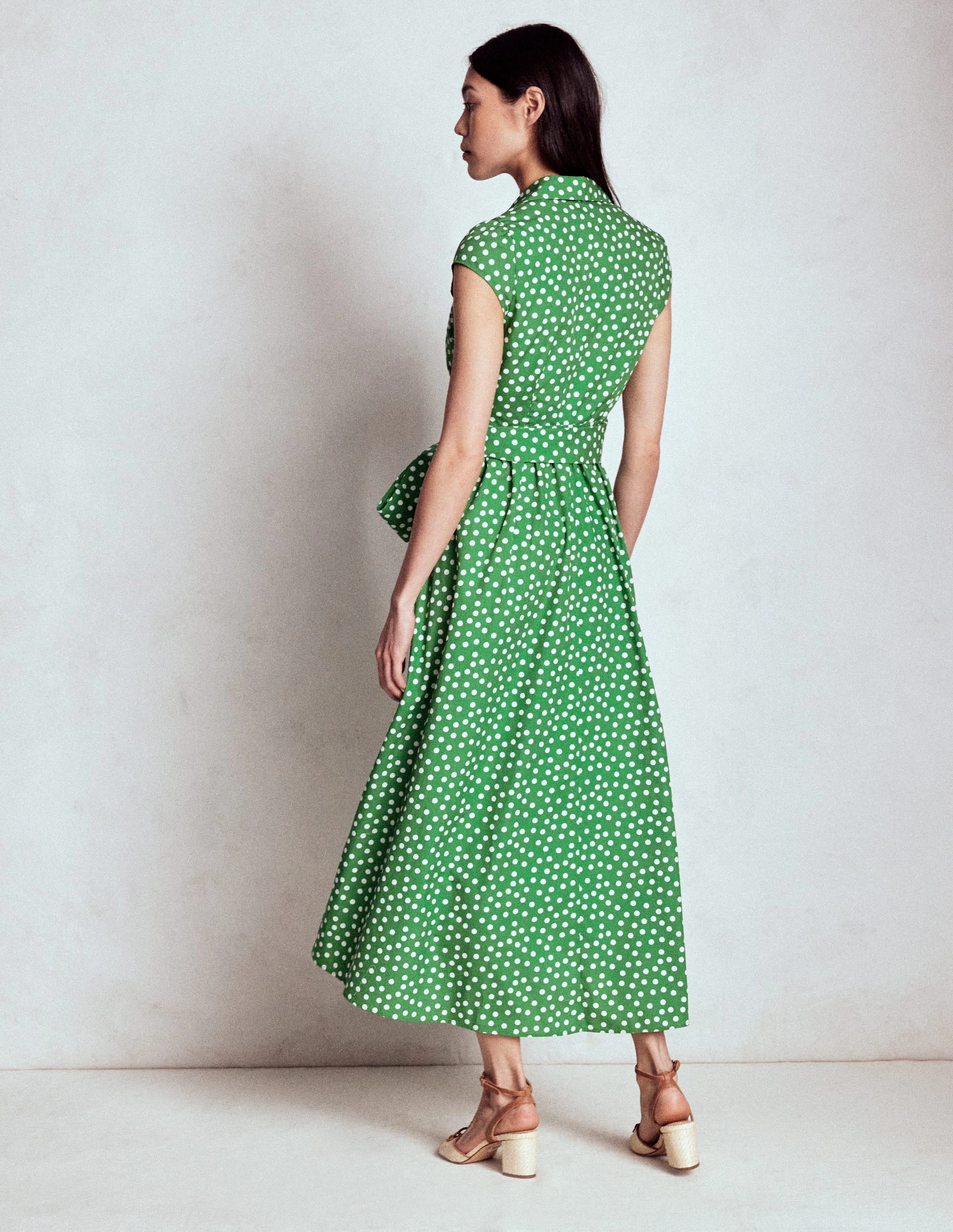 Julia Cotton Wrap Midi Dress-Highland Green, Painted Dot Smart Tones Sheer Look