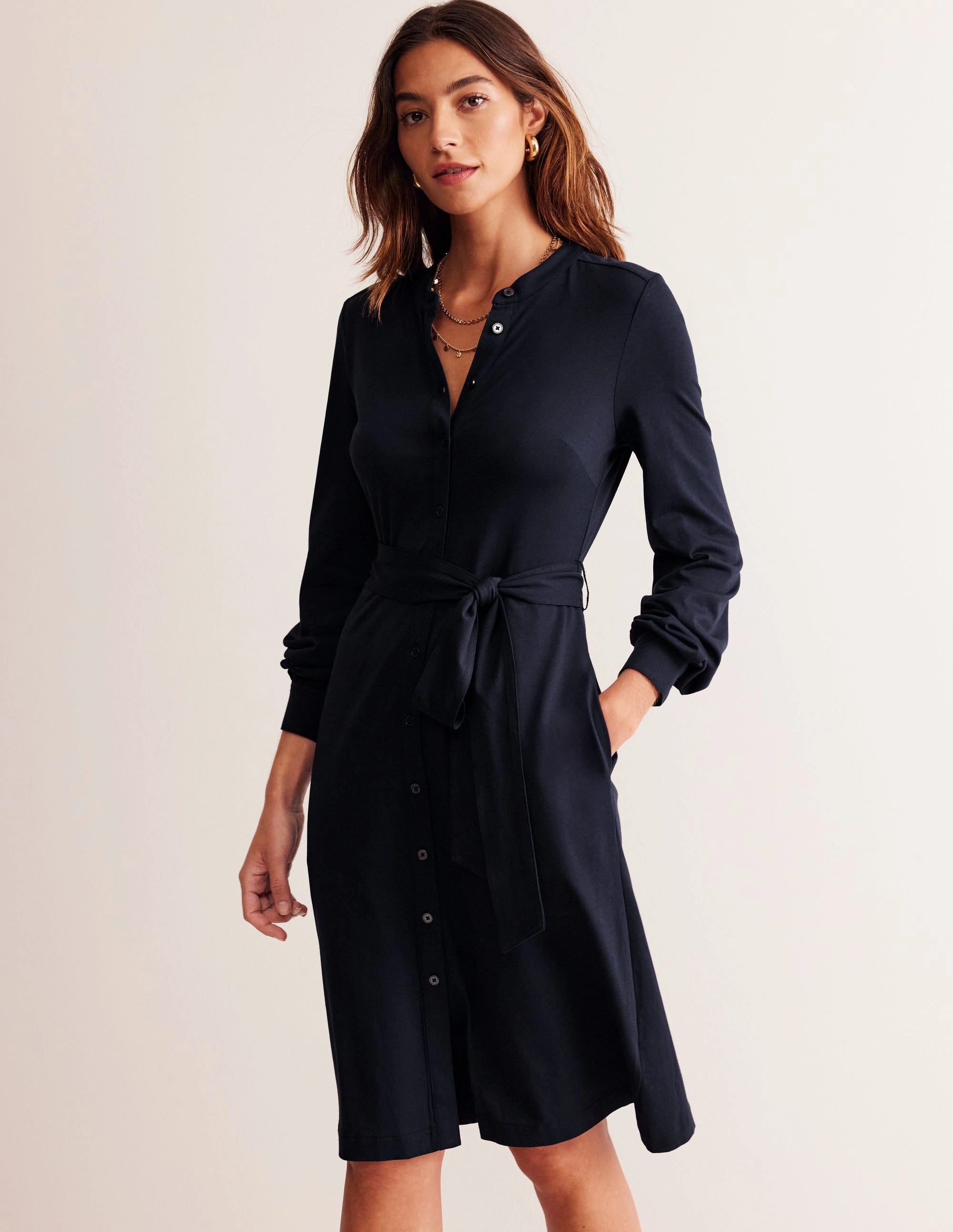 Julia Jersey Shirt Dress-Navy Villa Mood