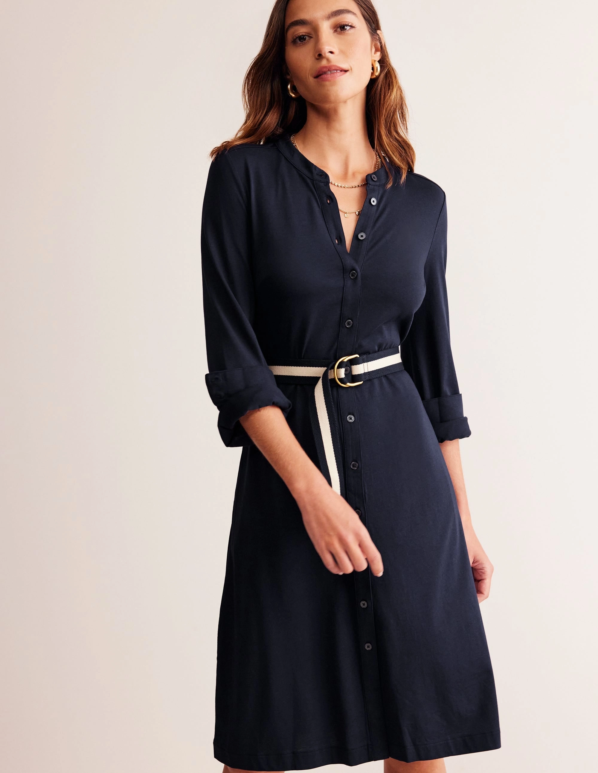 Julia Jersey Shirt Dress-Navy Field Fresh Detachable-Detail