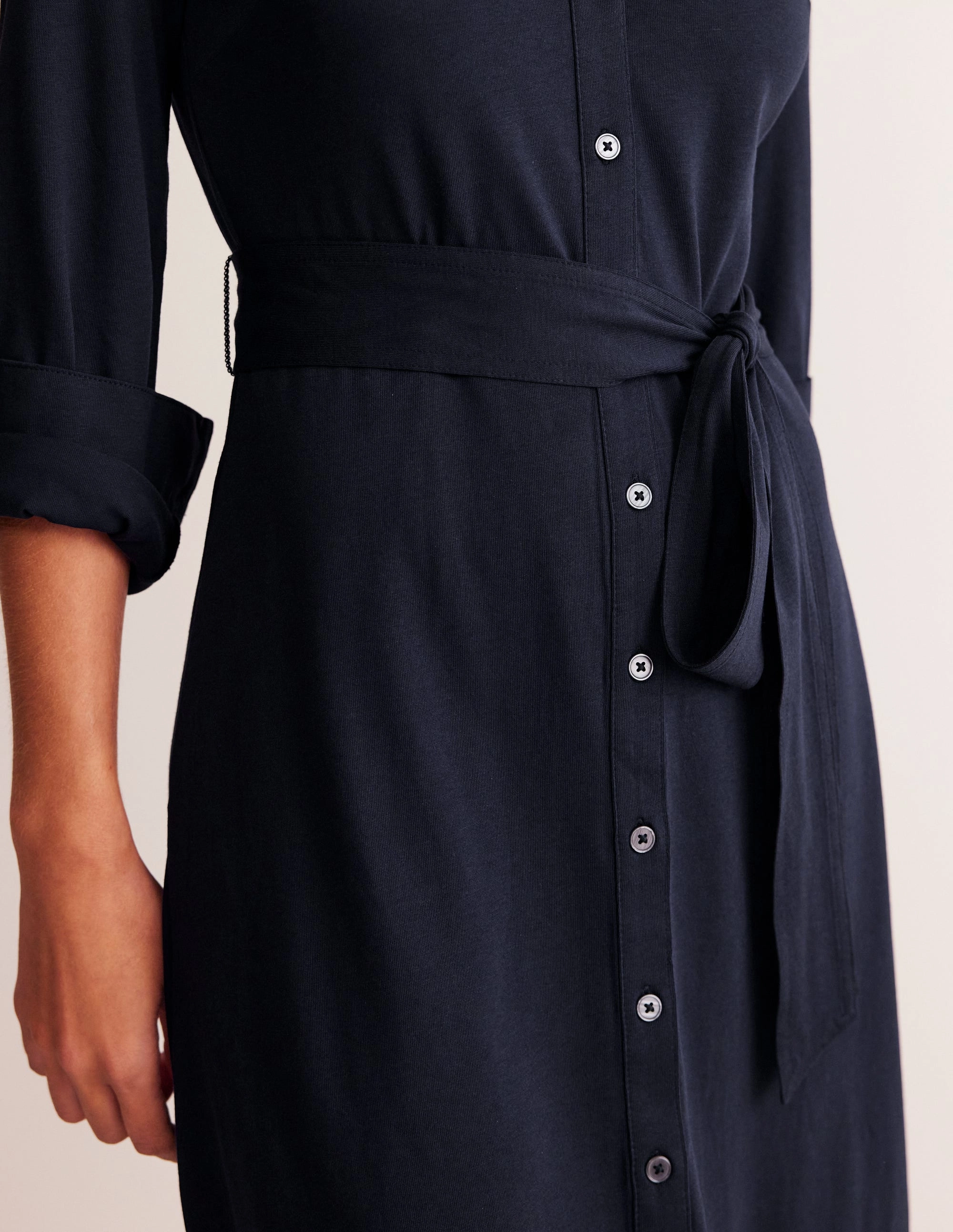 Julia Jersey Shirt Dress-Navy Shape Retention
