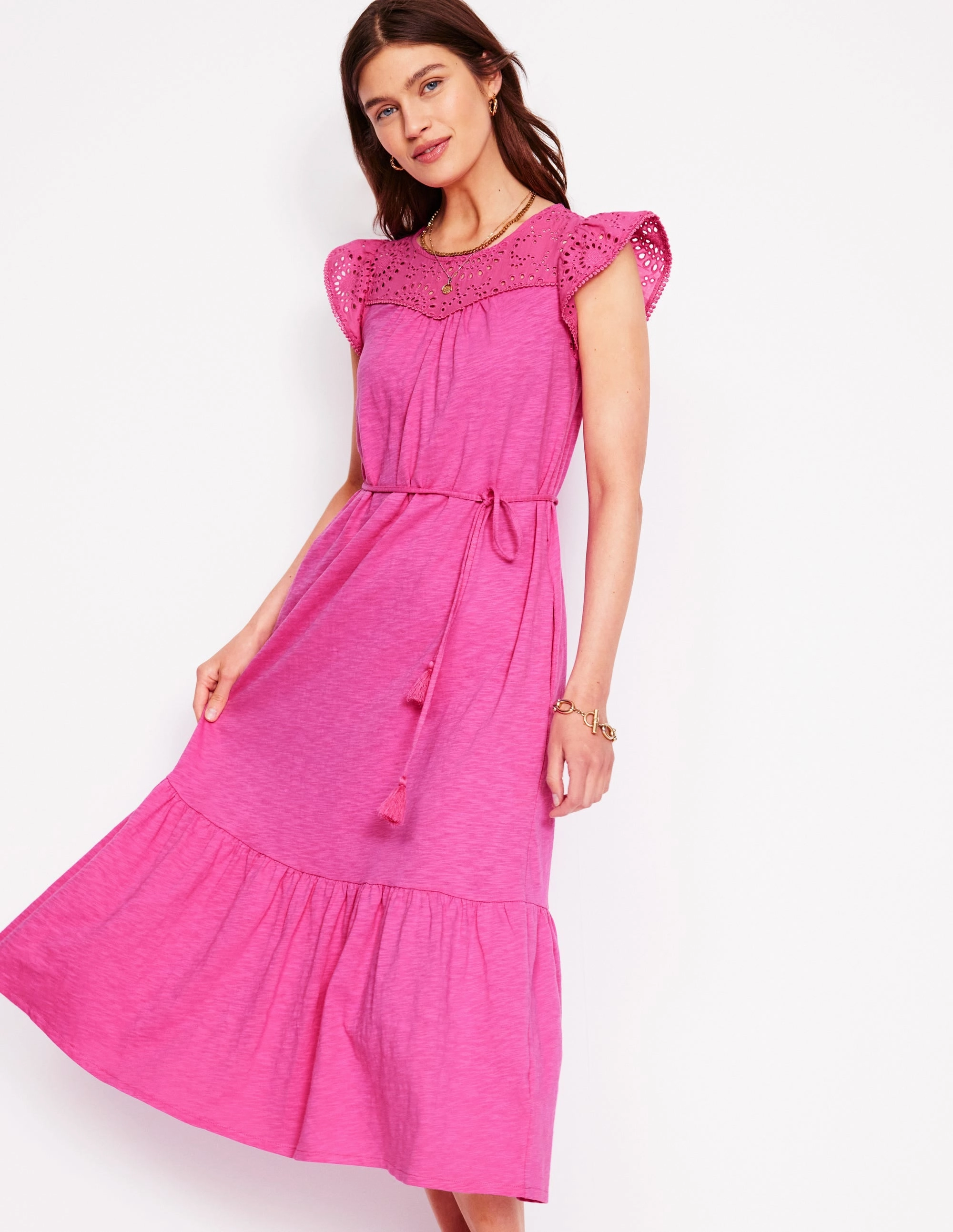 Chic and Stylish Juliet Broderie Midi Dress-Tickled Pink