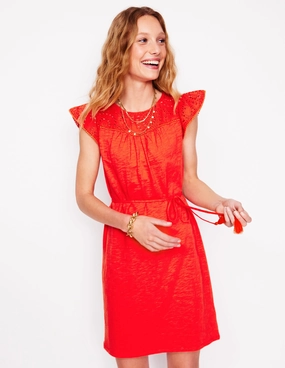 Juliet Broderie Short Dress-FireCracker Red Mood Comfort Basic Mood