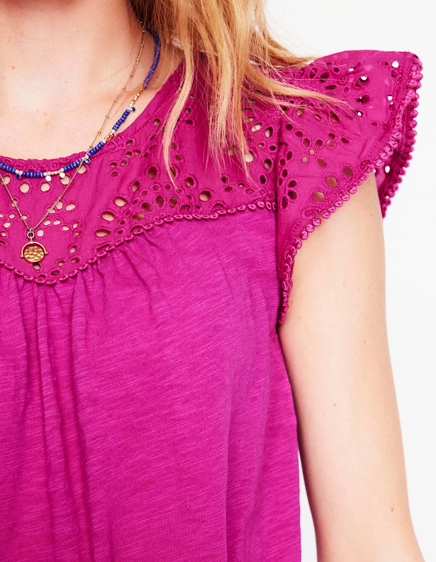 Office Fit Juliet Broderie Short Dress-Fuchsia