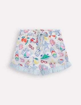 Casual Layer Juniper Woven Frill Shorts-Ivory Holiday Print