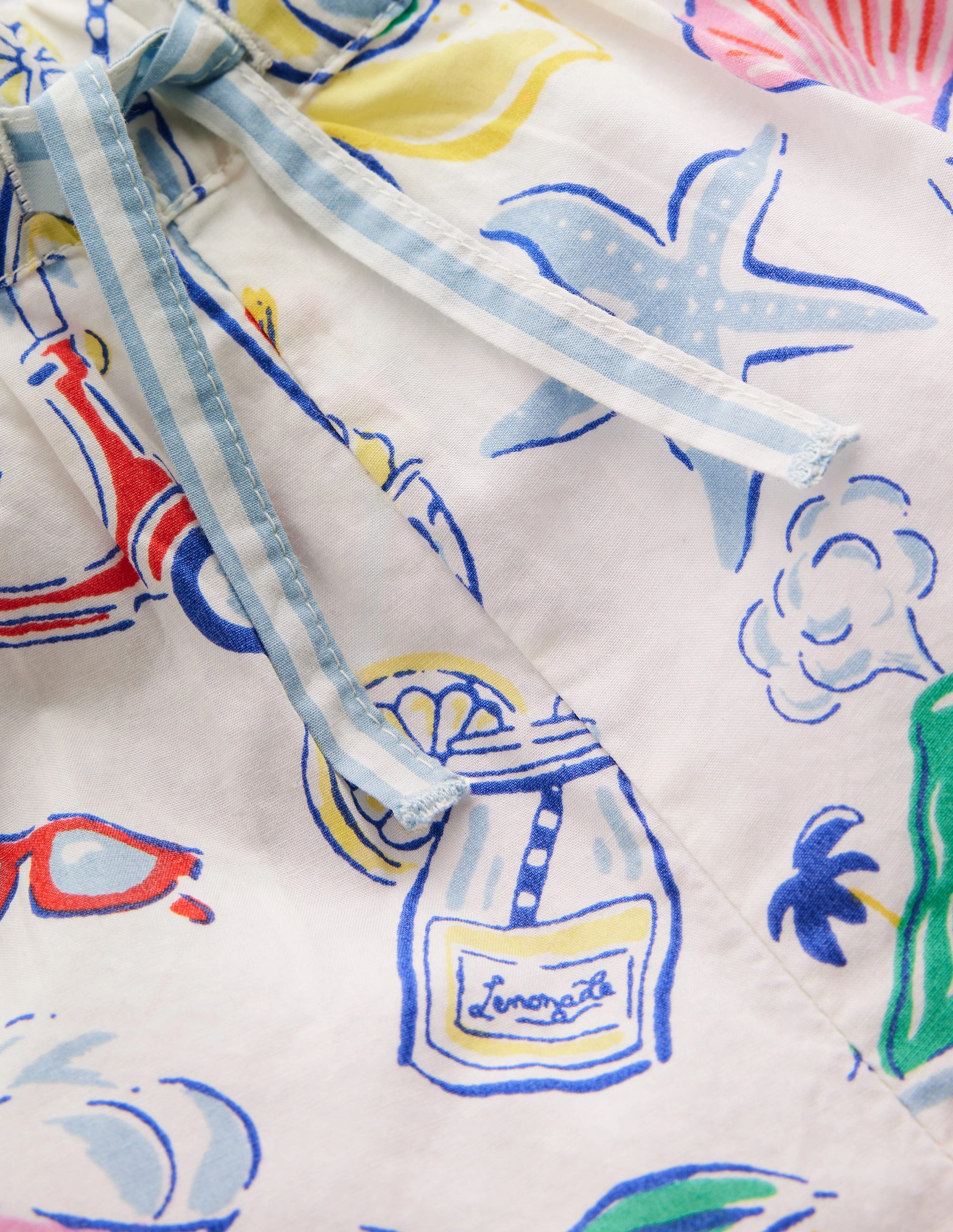 Juniper Woven Frill Shorts-Ivory Holiday Print Teflon Coated Finish