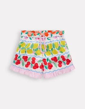 Anti Static Fabric elastic waistband Juniper Woven Frill Shorts-Rainbow Fruit Stripe