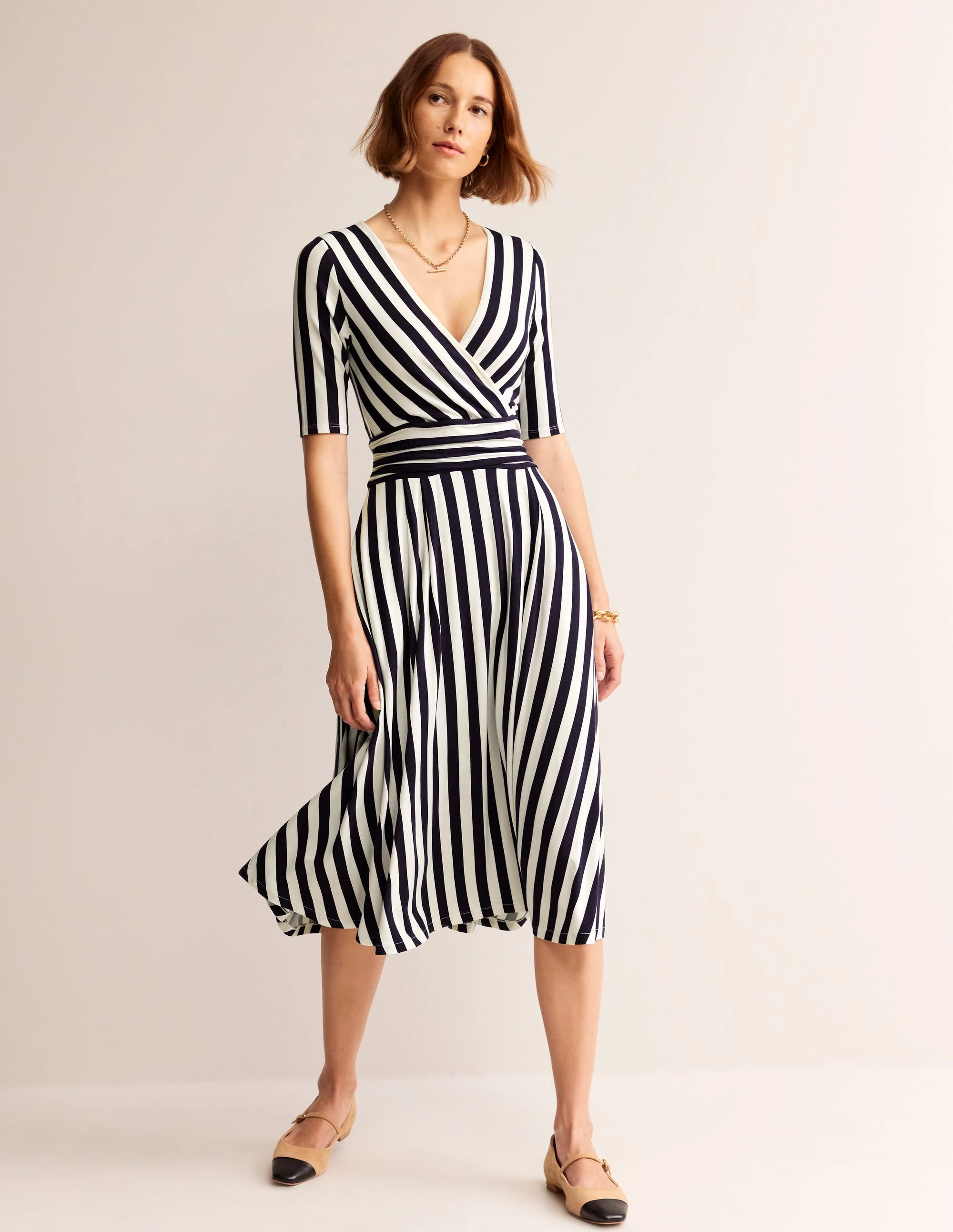 Kassidy Jersey Midi Dress-French Navy, Ivory Stripe Sequin-Detail