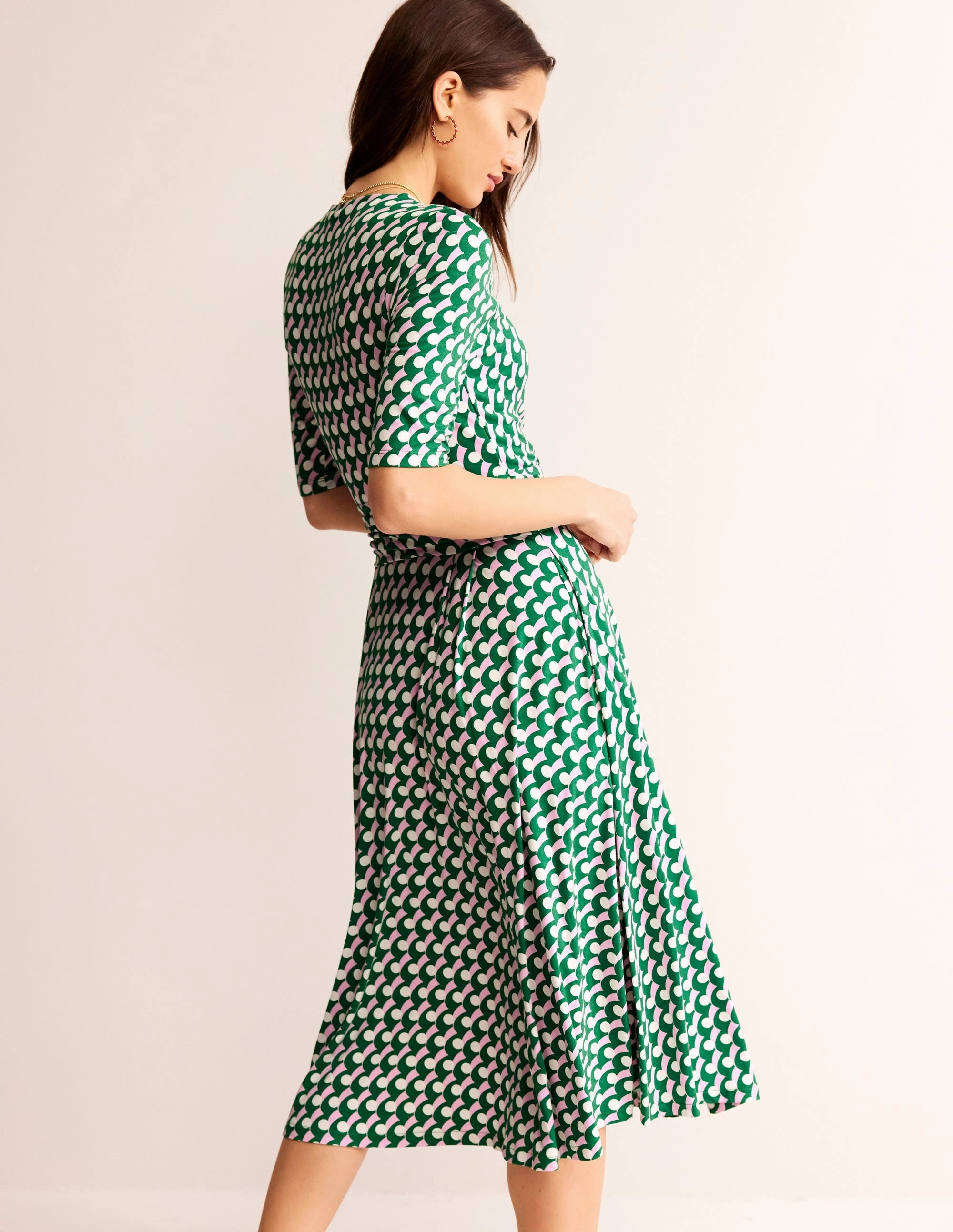 Kassidy Jersey Midi Dress-Green Tambourine, Polka Wave Comfy and Elegant