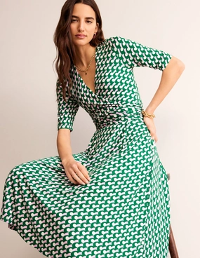 Elegant Appearance Kassidy Jersey Midi Dress-Green Tambourine, Polka Wave